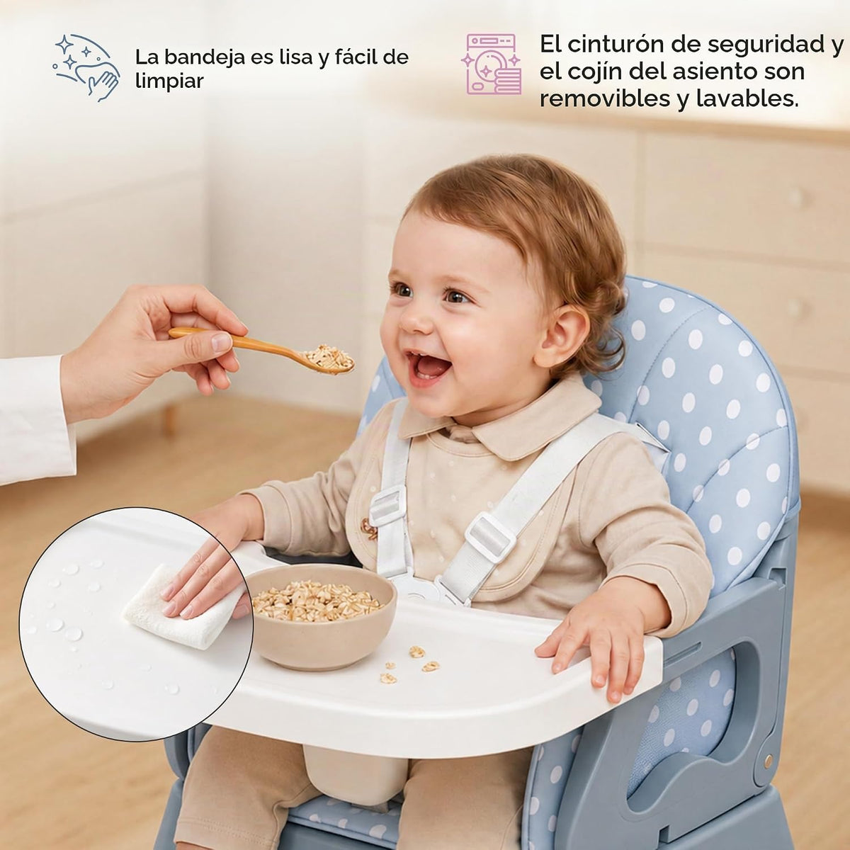 Silla alta plegable 5 en 1 para bebé, silla alta convertible para b...
