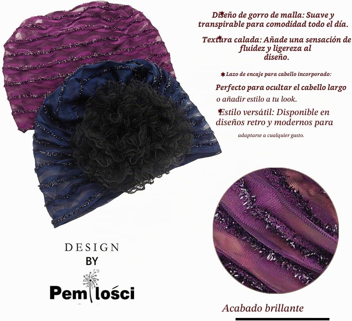 Pemilosci Paquete de 2 gorros de encaje para la cabeza, gorro de ma...