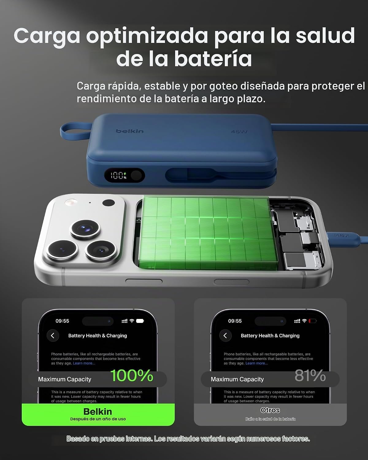 Belkin 20000mAh 45W Cargador portátil Power Bank con cable USB C in...
