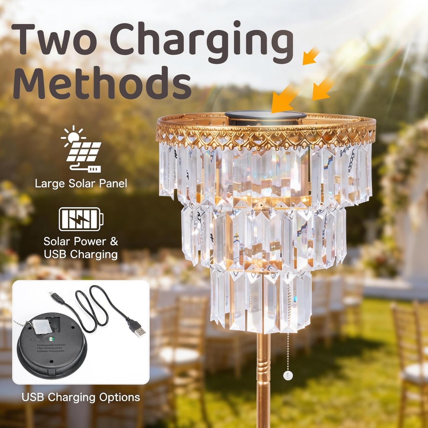 Lámpara de pie solar para exteriores, luz de cristal impermeable, r...