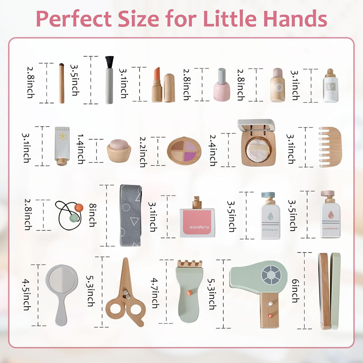 Smartwo Juego de 22 piezas de juguetes de maquillaje de madera para...