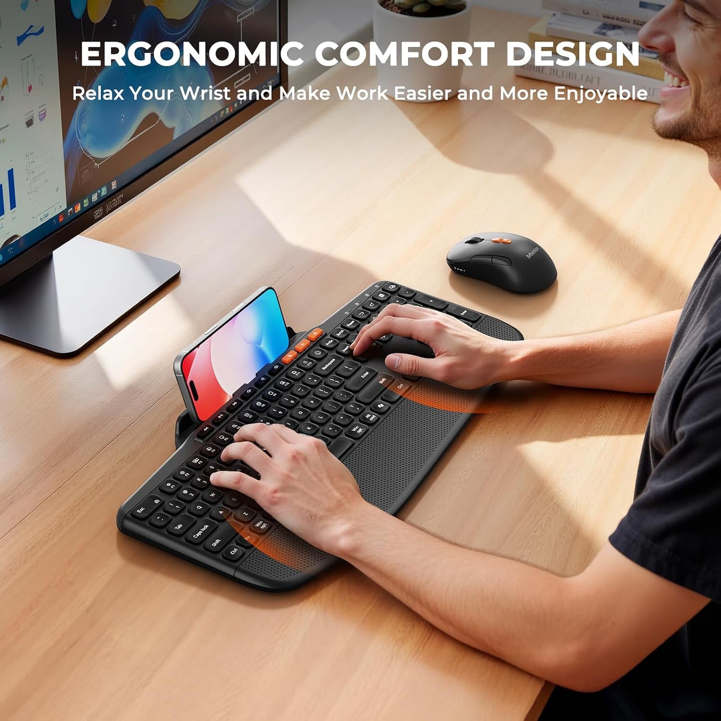 MEETION Combo inalámbrico del ratón del teclado, ergonómico Bluetoo...