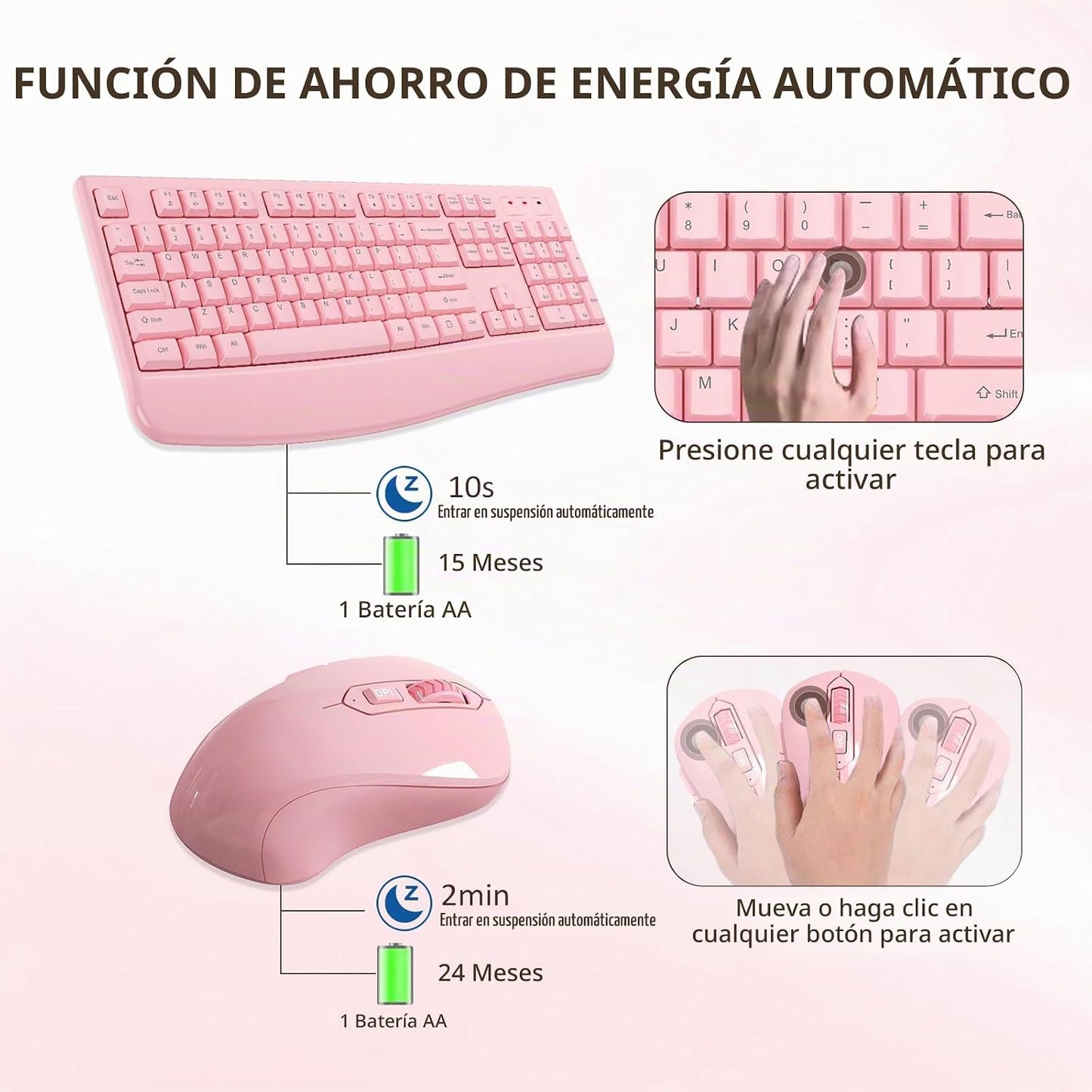 Combo de teclado y ratón inalámbricos de tamaño completo 2.4 GHz co...