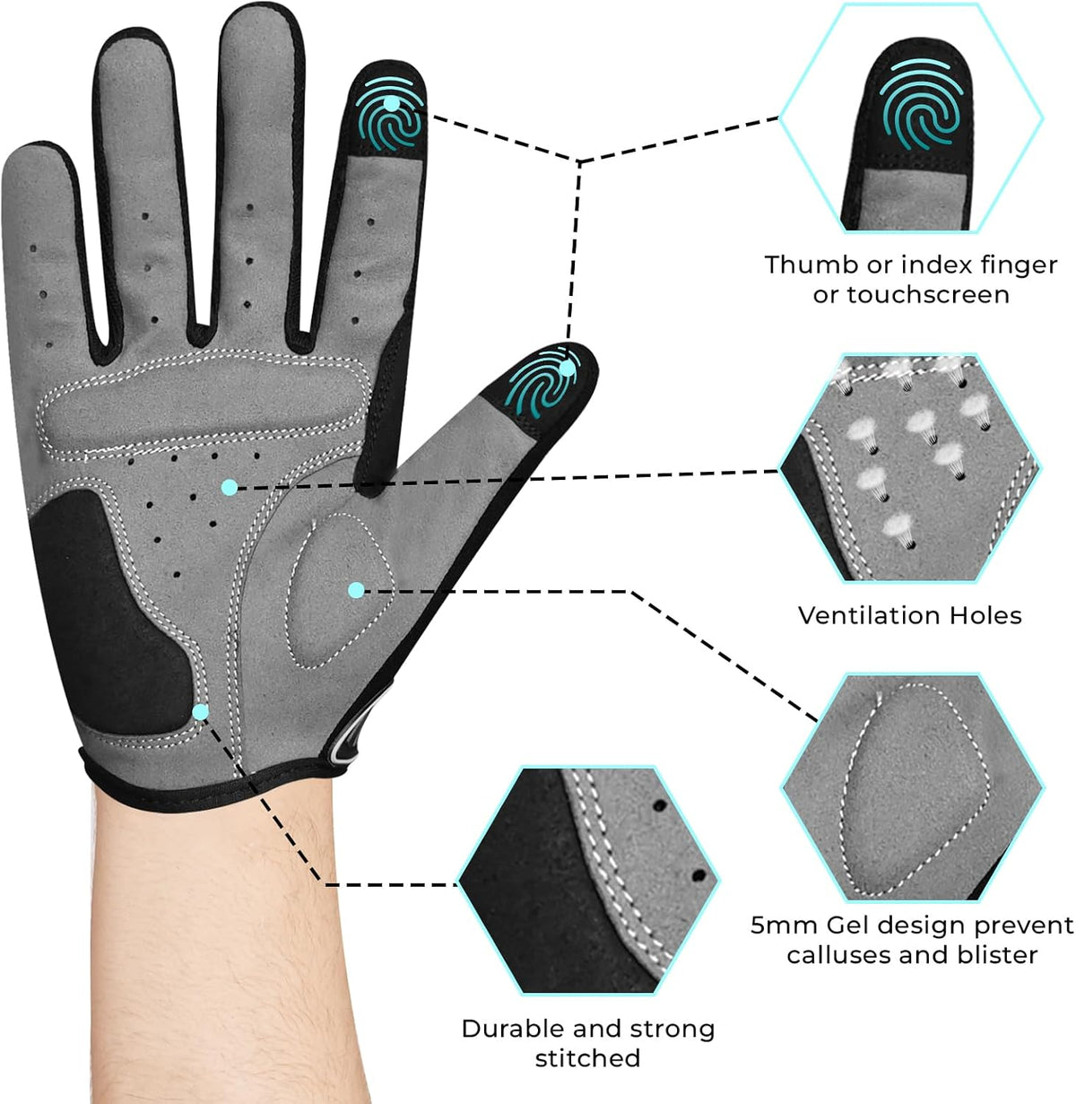 WFX Guantes de ciclismo de dedo completo para hombres y mujeres, gu...