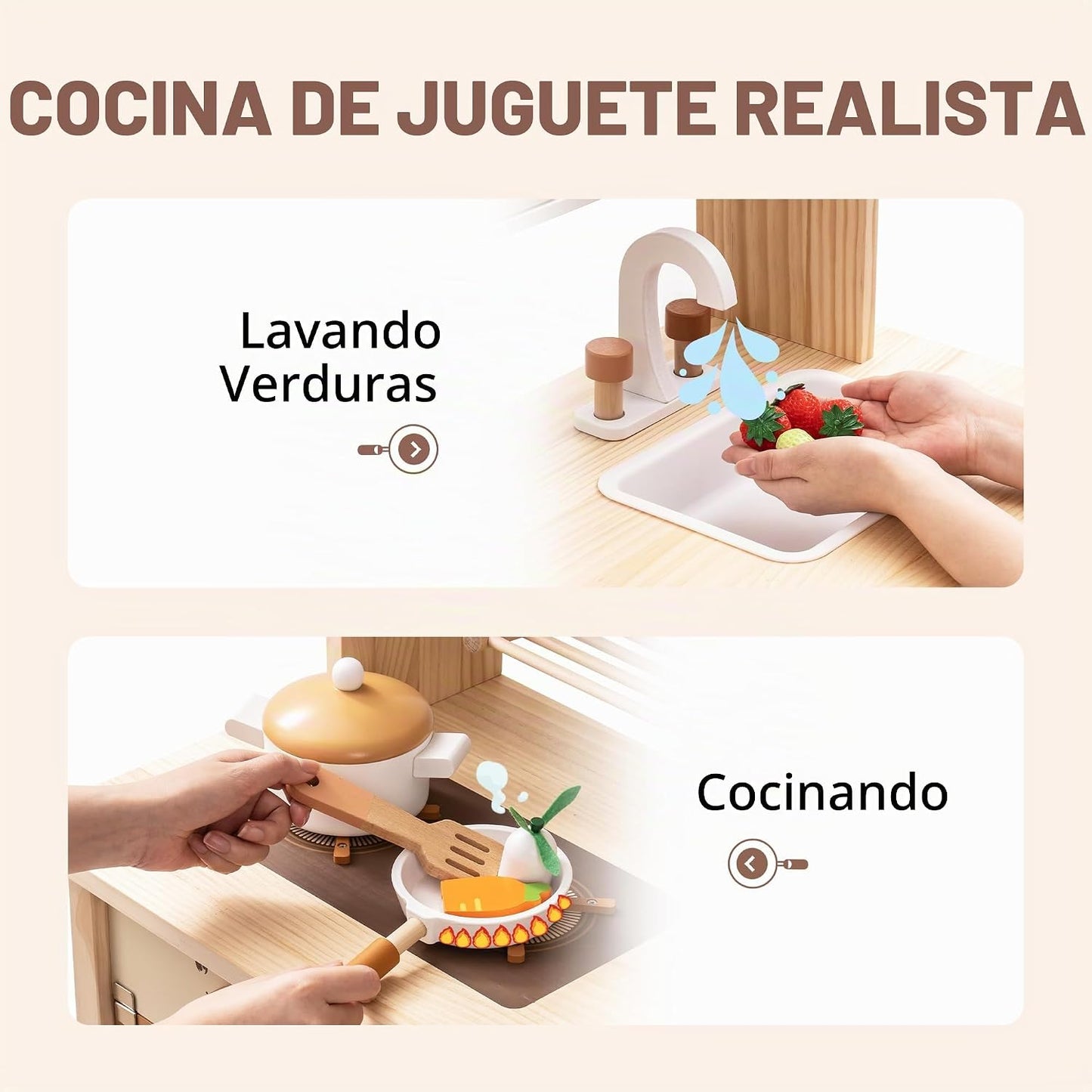 ROBOTIME Juego de cocina de madera, juego de cocina para niños con...