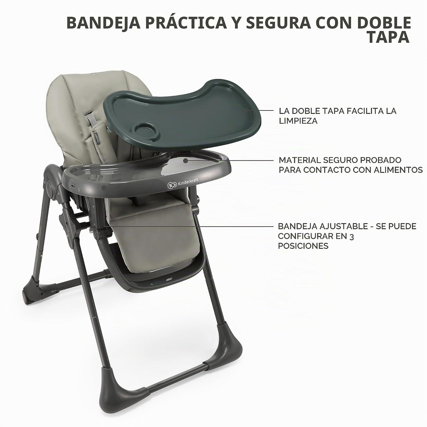 Kinderkraft Tummie - Silla alta 2 en 1, color gris | Ergonómico, re...