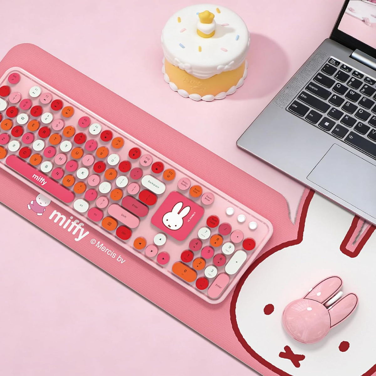 Miffy - Combo de teclado y mouse inalámbricos de 104 teclas con alm...