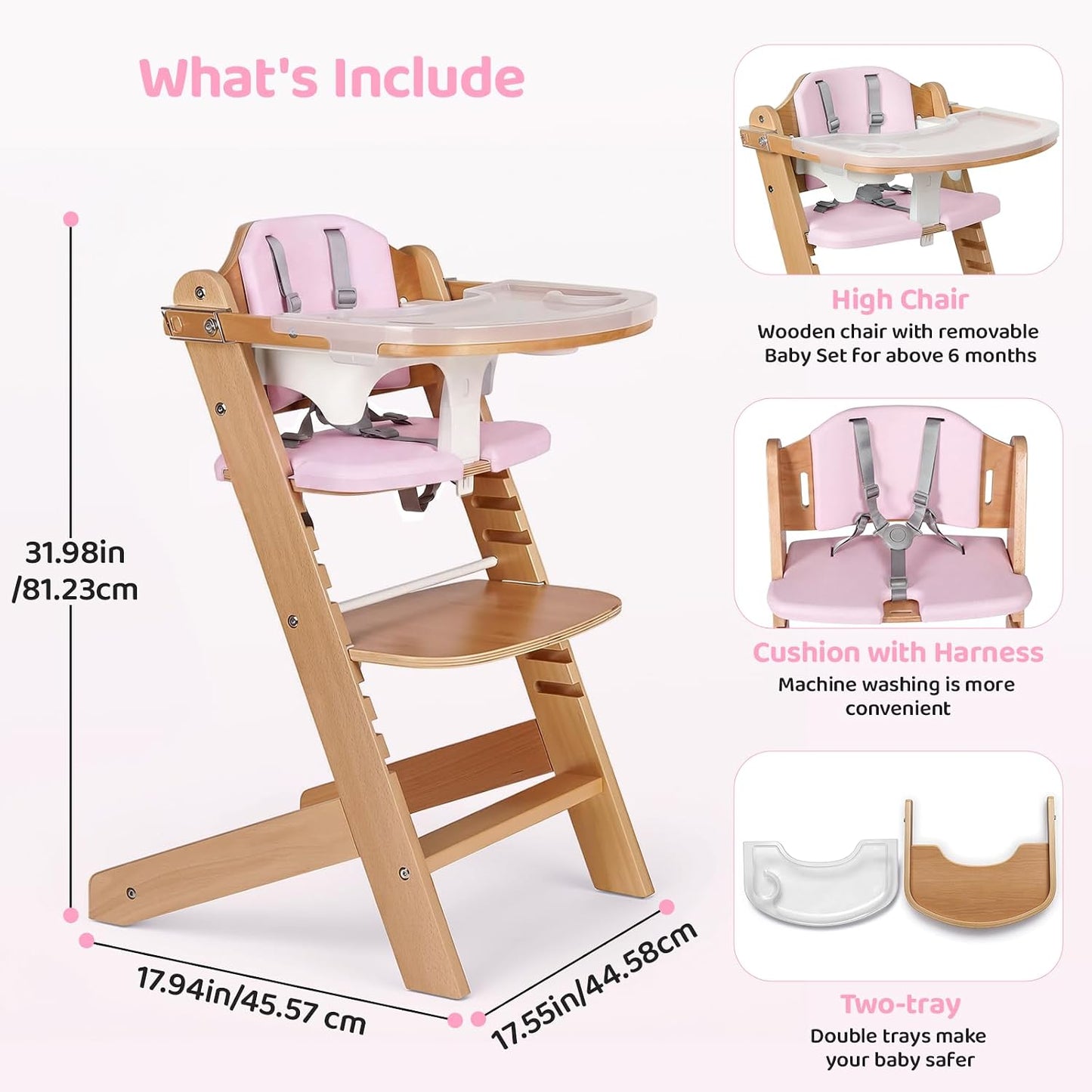 Cowiewie Trona de madera natural para bebé con bandeja ajustable y...
