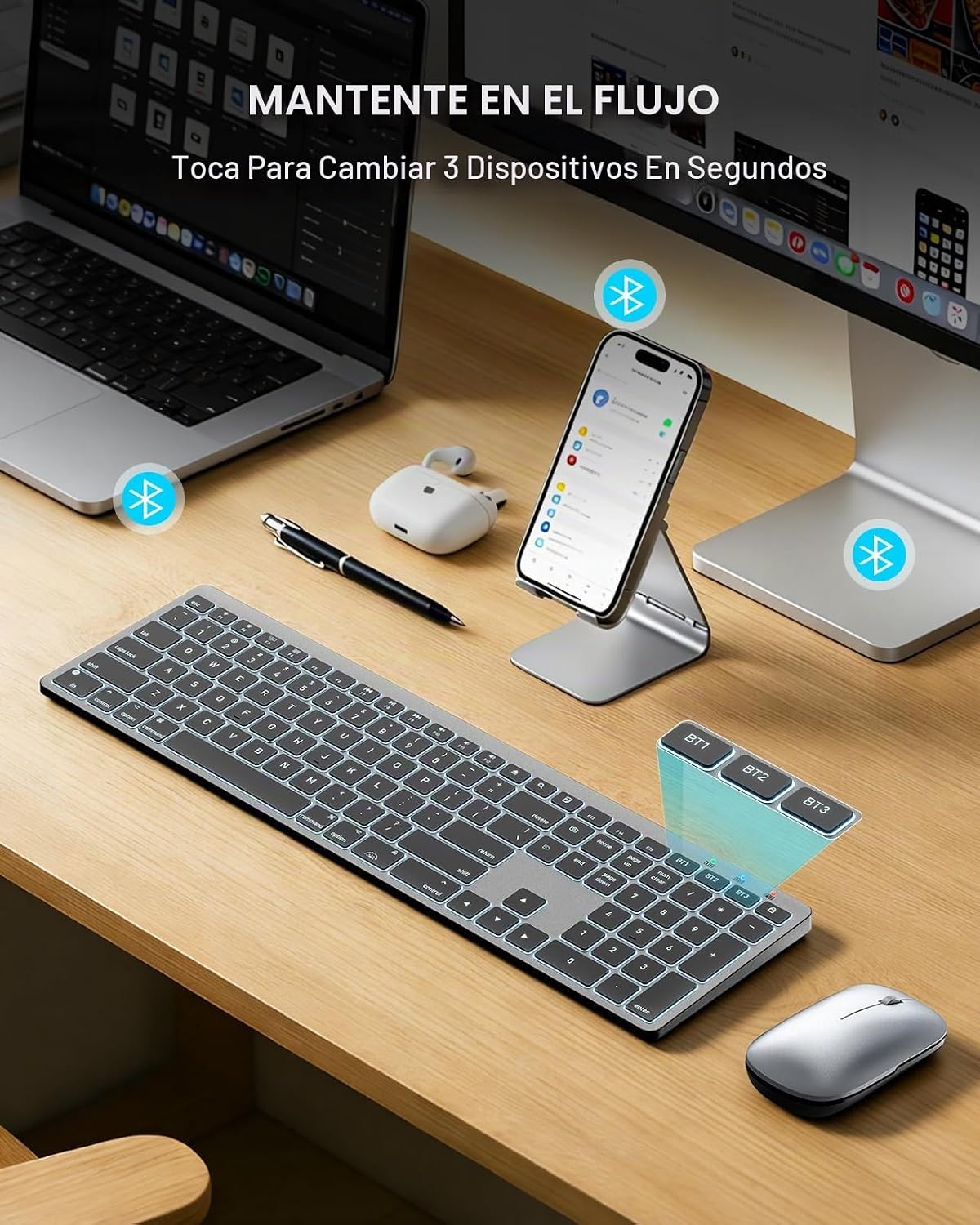 SABLUTE Teclado y mouse Bluetooth para Mac: retroiluminación de 7 c...