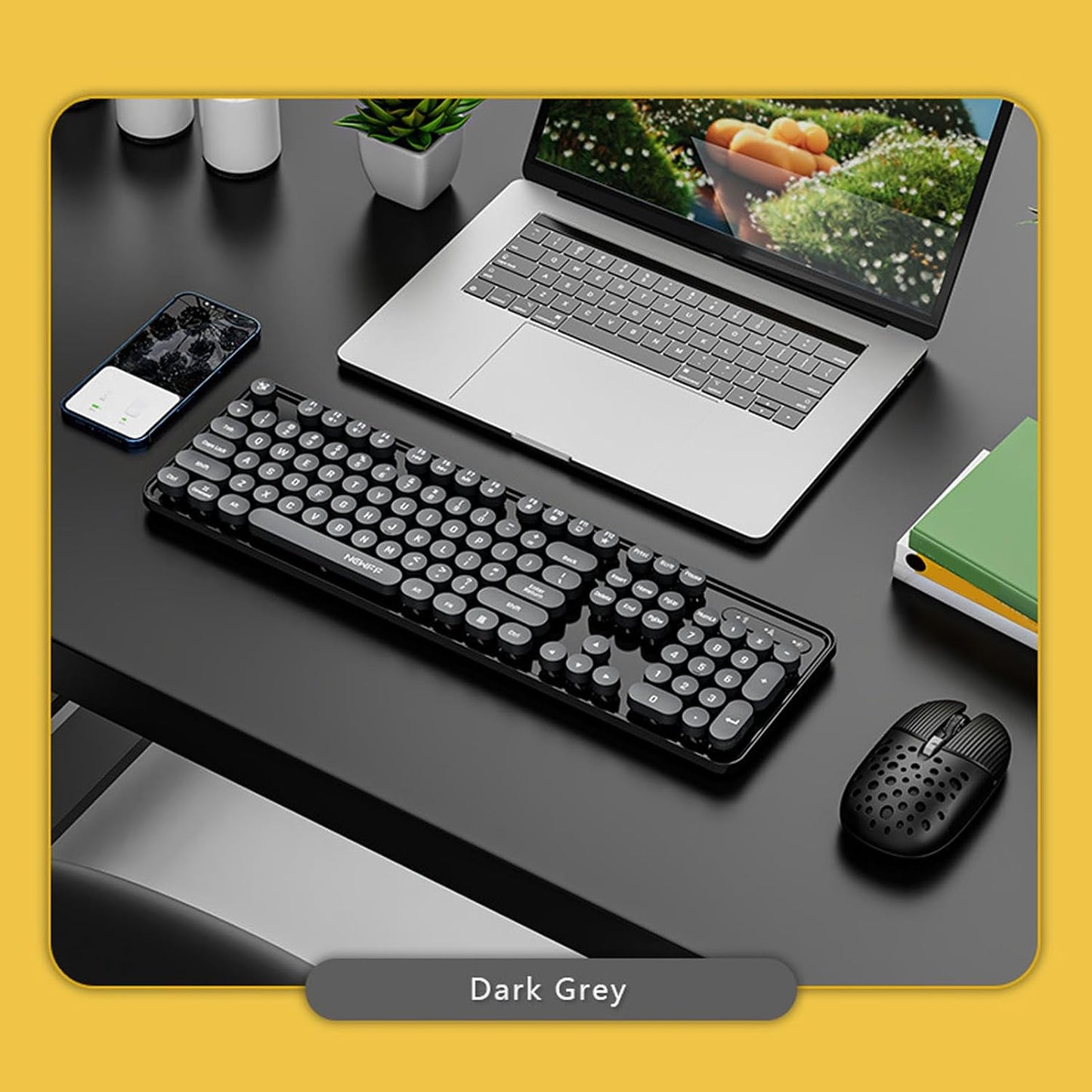 Combo de teclado y mouse inalámbricos, teclas redondas retro de 104...