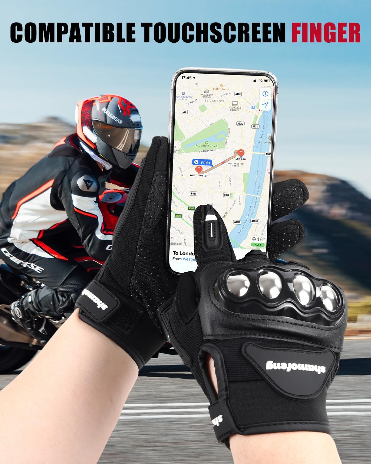 shamofeng Guantes de motocicleta con nudillos de acero aleado, para...