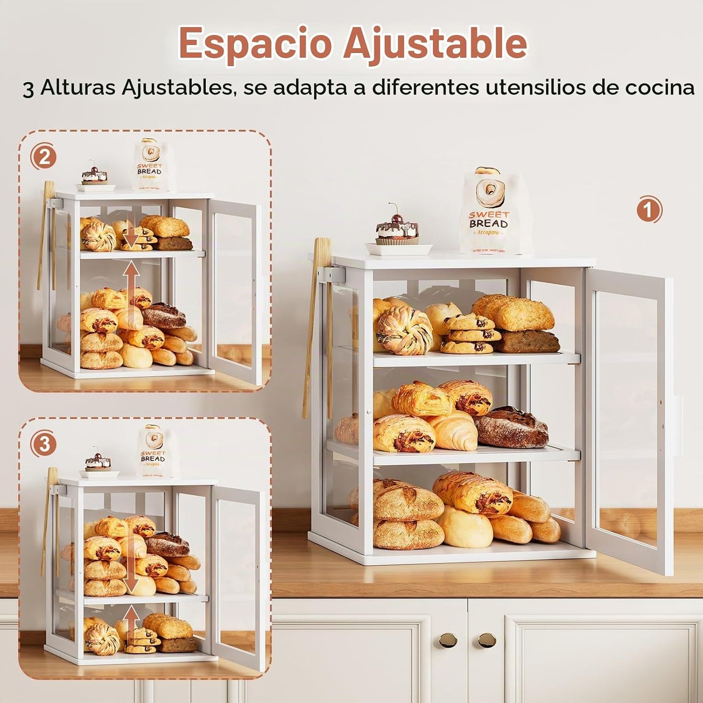 WOWLIVE Panera para encimera de cocina, contenedor grande de almace...