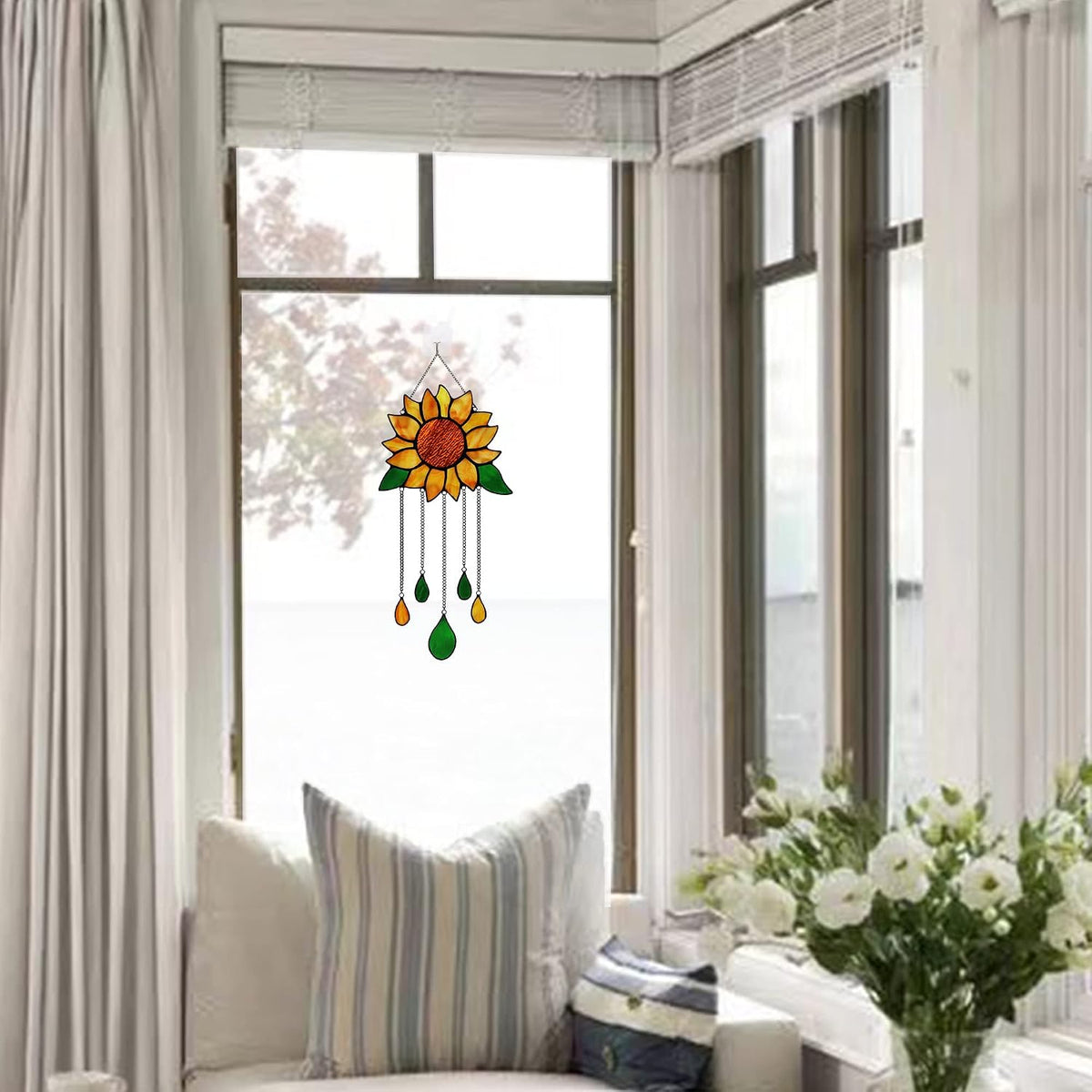 Colgante de Vitral de Girasol HAOSUM, Decoraciones de Fiesta de Cum...