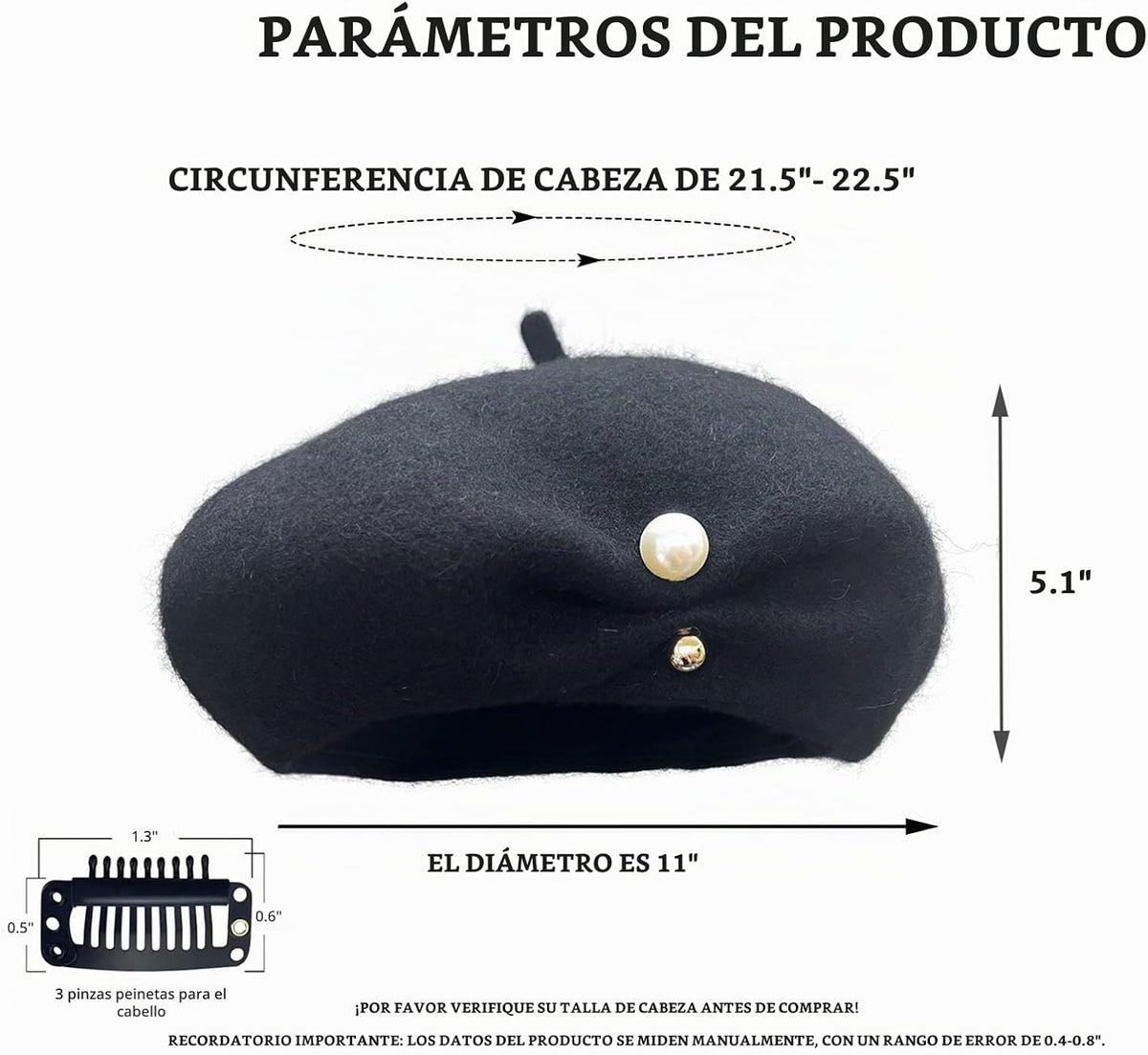 huablo Boinas francesas de cachemira de primera calidad, diseño de...
