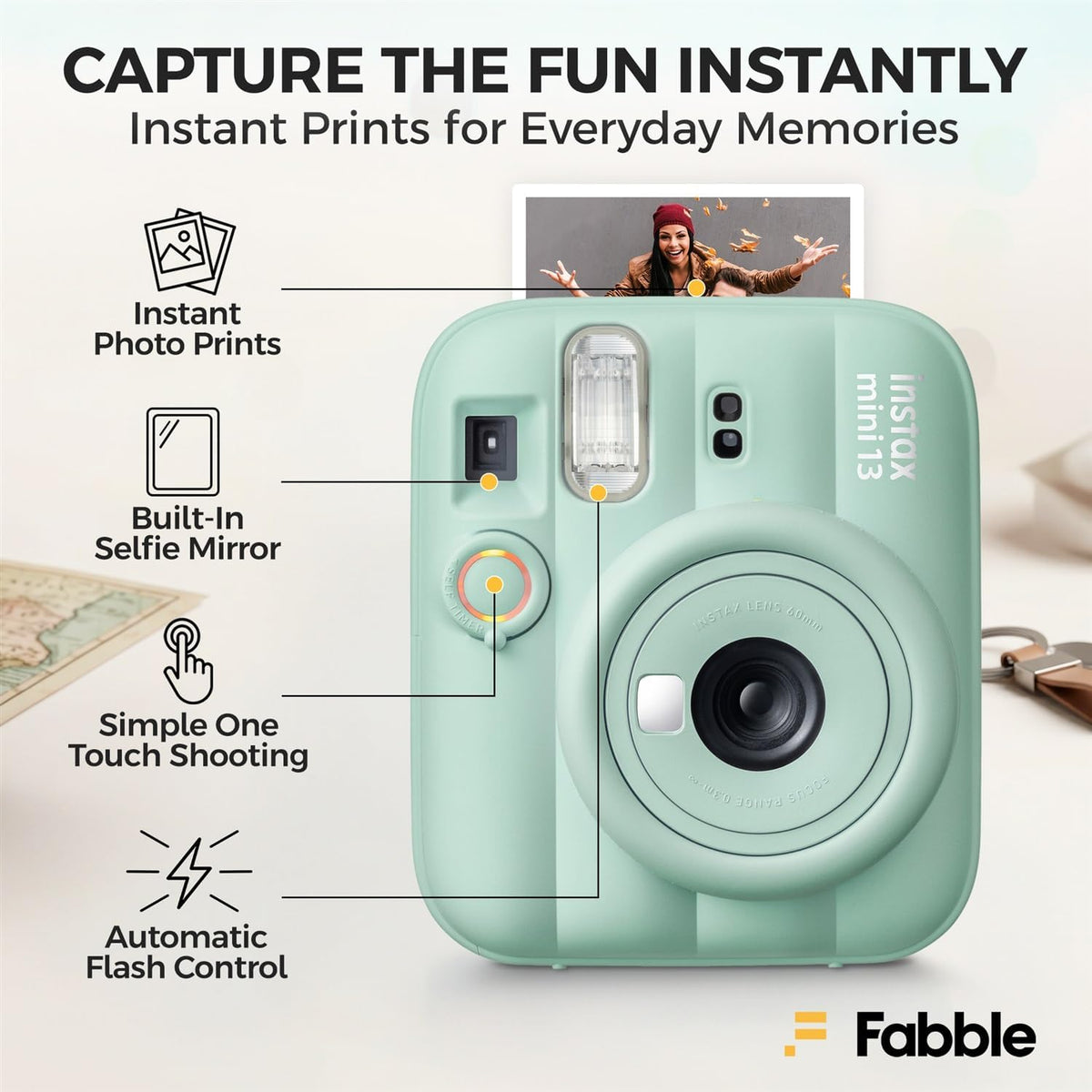 FUJIFILM INSTAX MINI 13 - Cámara de película instantánea color verd...