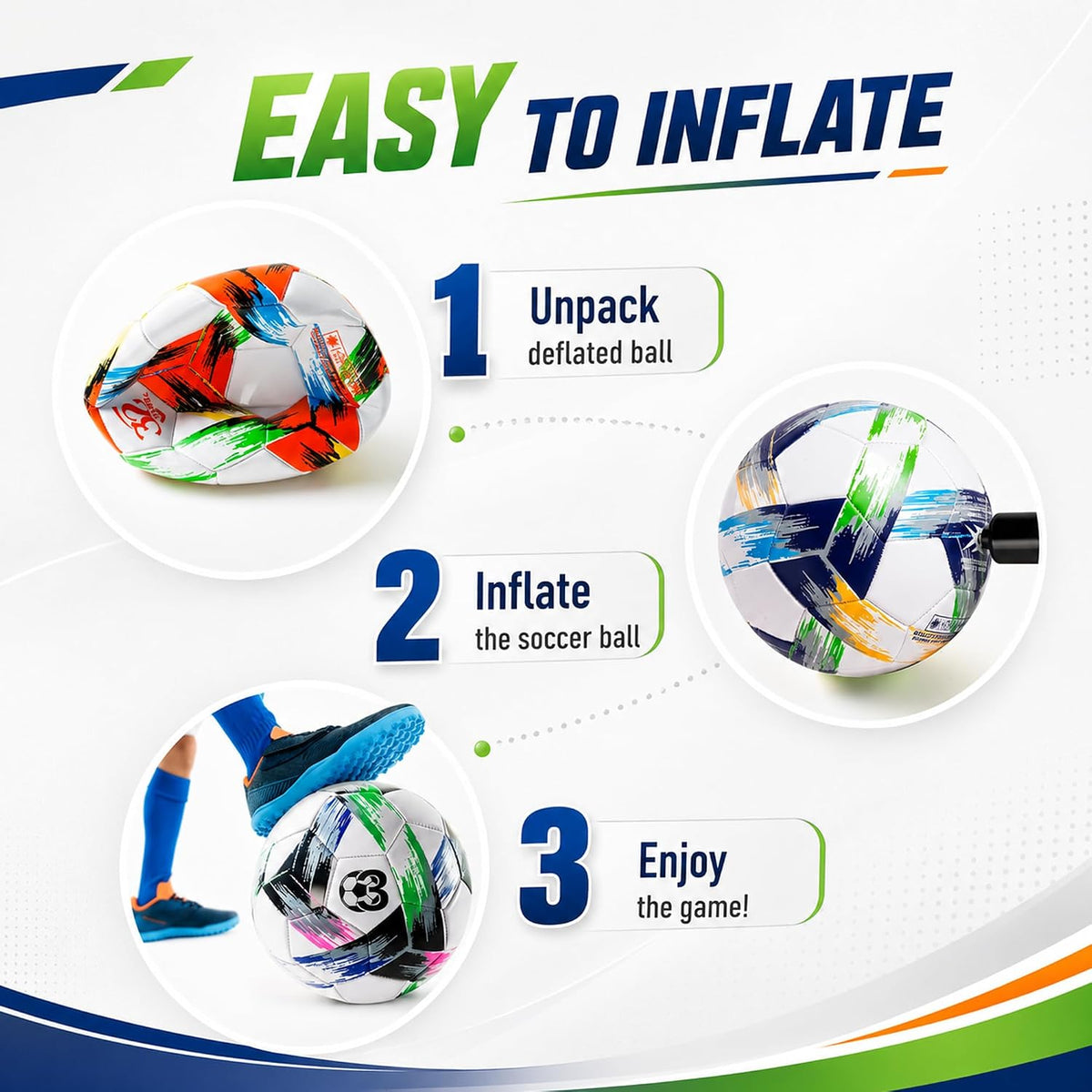Innotoys Balón de fútbol tamaño 5, tamaño 4, tamaño 3, desinflado,...