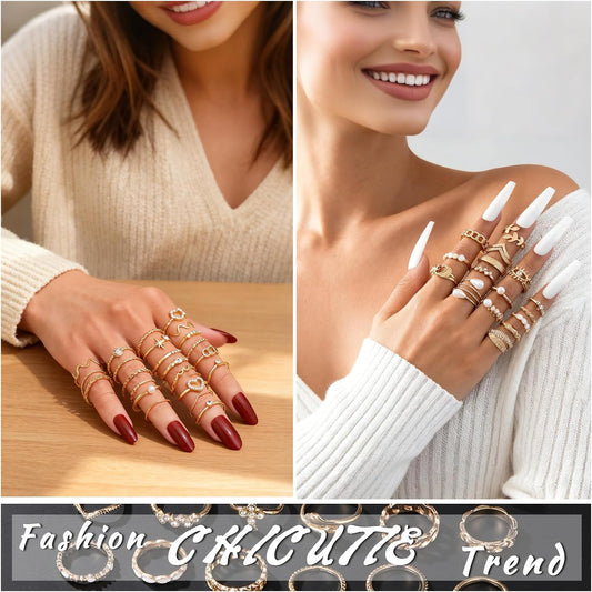 CHICUTIE Juego de anillos dorados para nudillos para mujeres, apila...
