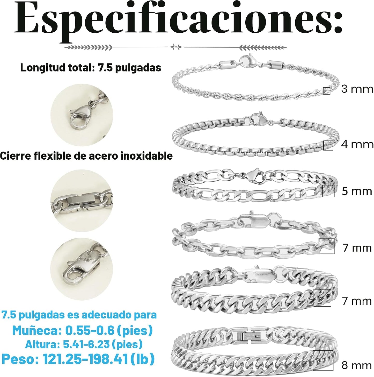 XIANNVXI Juego de 6 pulseras de acero inoxidable para hombre y muje...