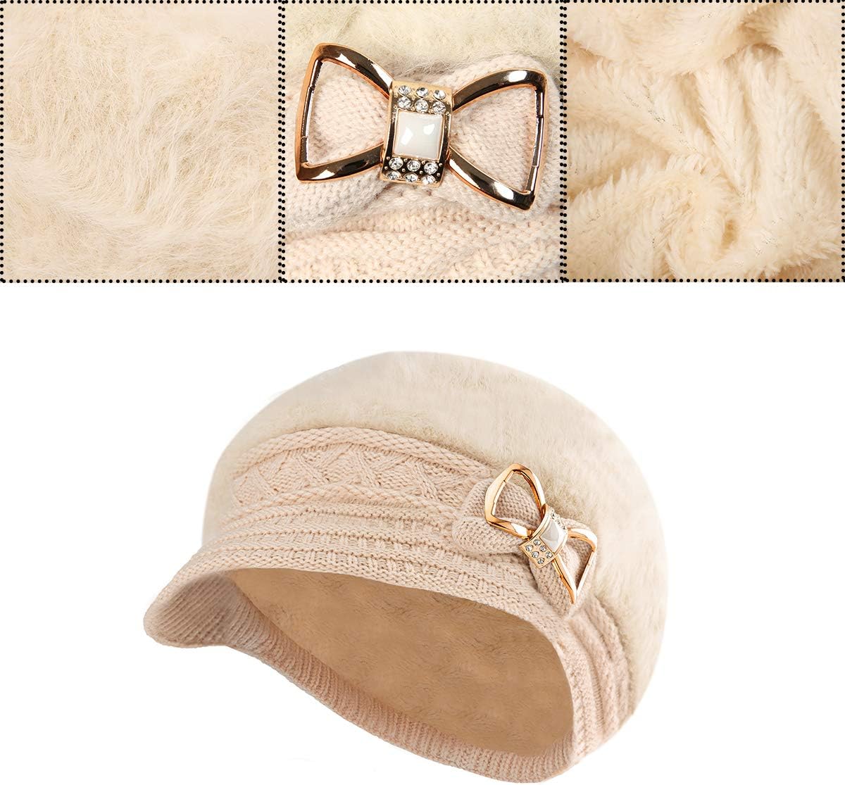 Surblue Sombrero de punto para mujer, boina, gorra de ala ancha con...