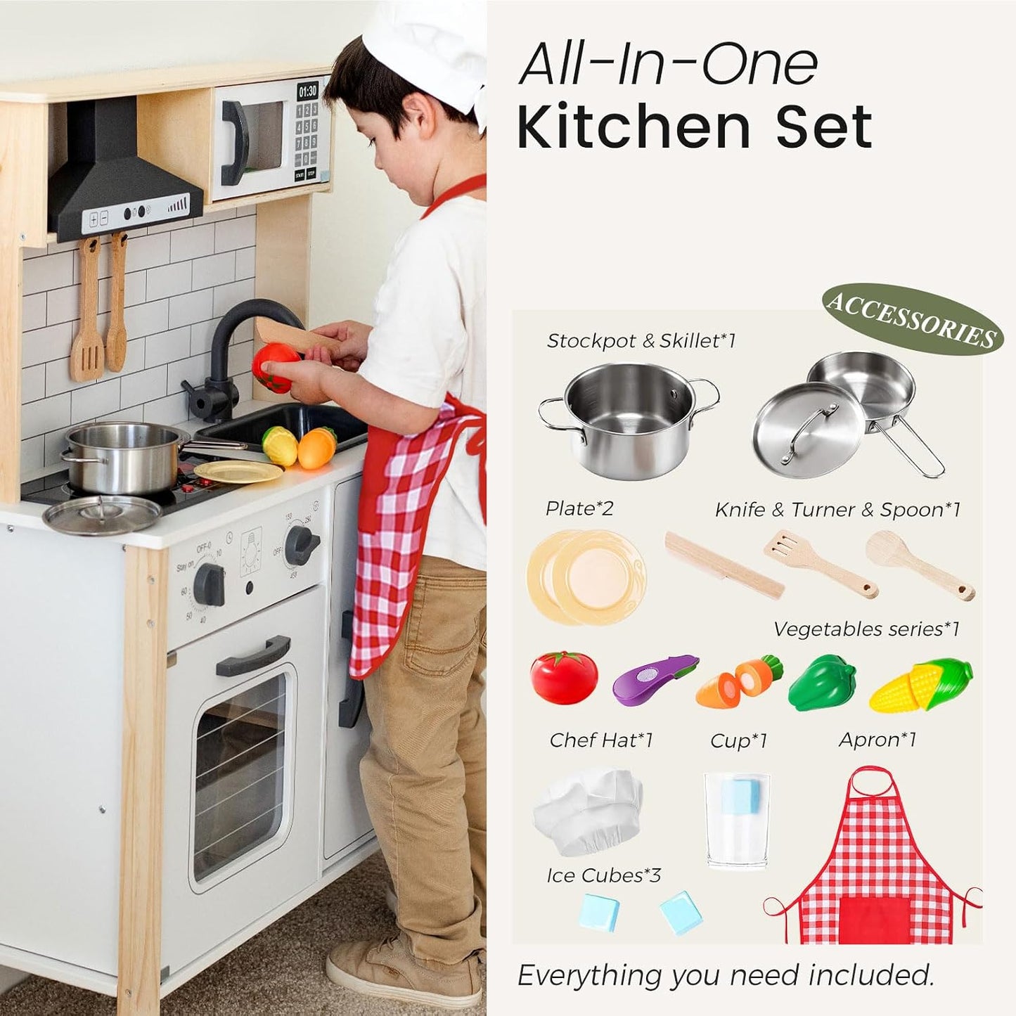 Tiny Land Juego de cocina para niños, juego de cocina de madera par...