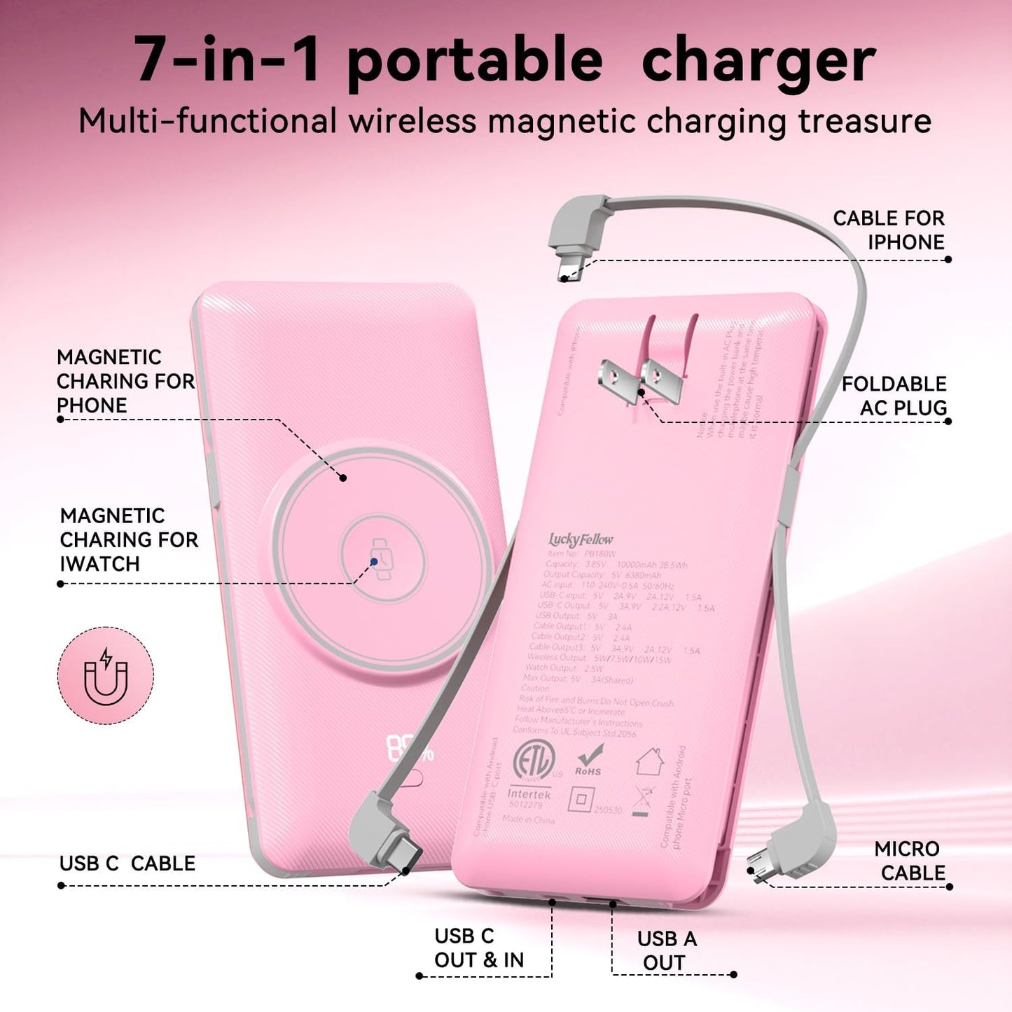 LUCKYFELLOW Cargador portátil magnético de 10000 mAh para iWatch y...
