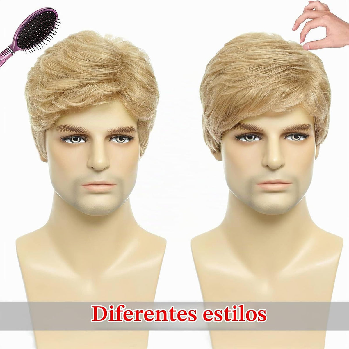 DDHAIR Peluca rubia para hombre, corta, natural, esponjosa, en capa...