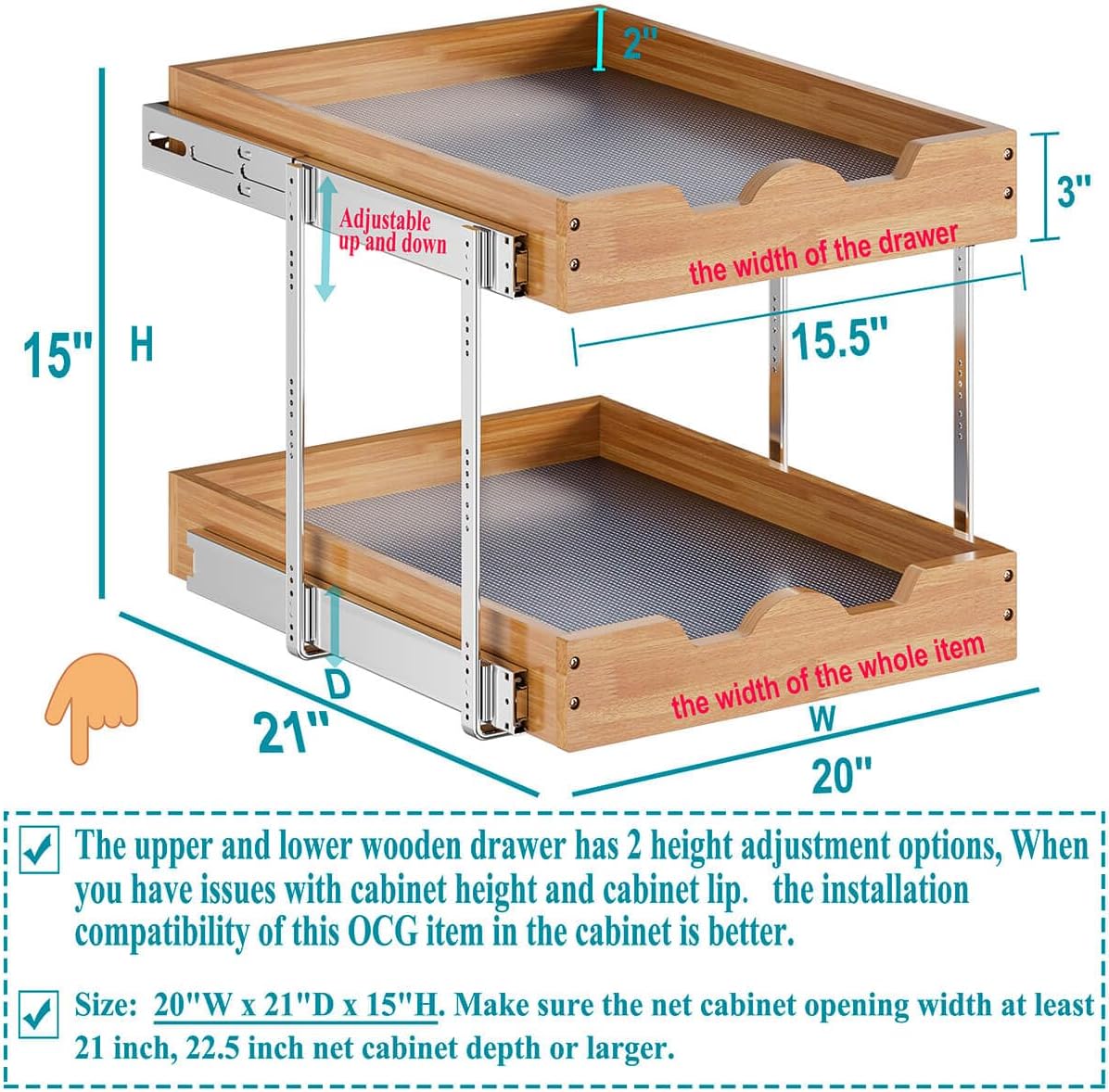 OCG Organizador de gabinete extraíble de 2 niveles (20" de anch...