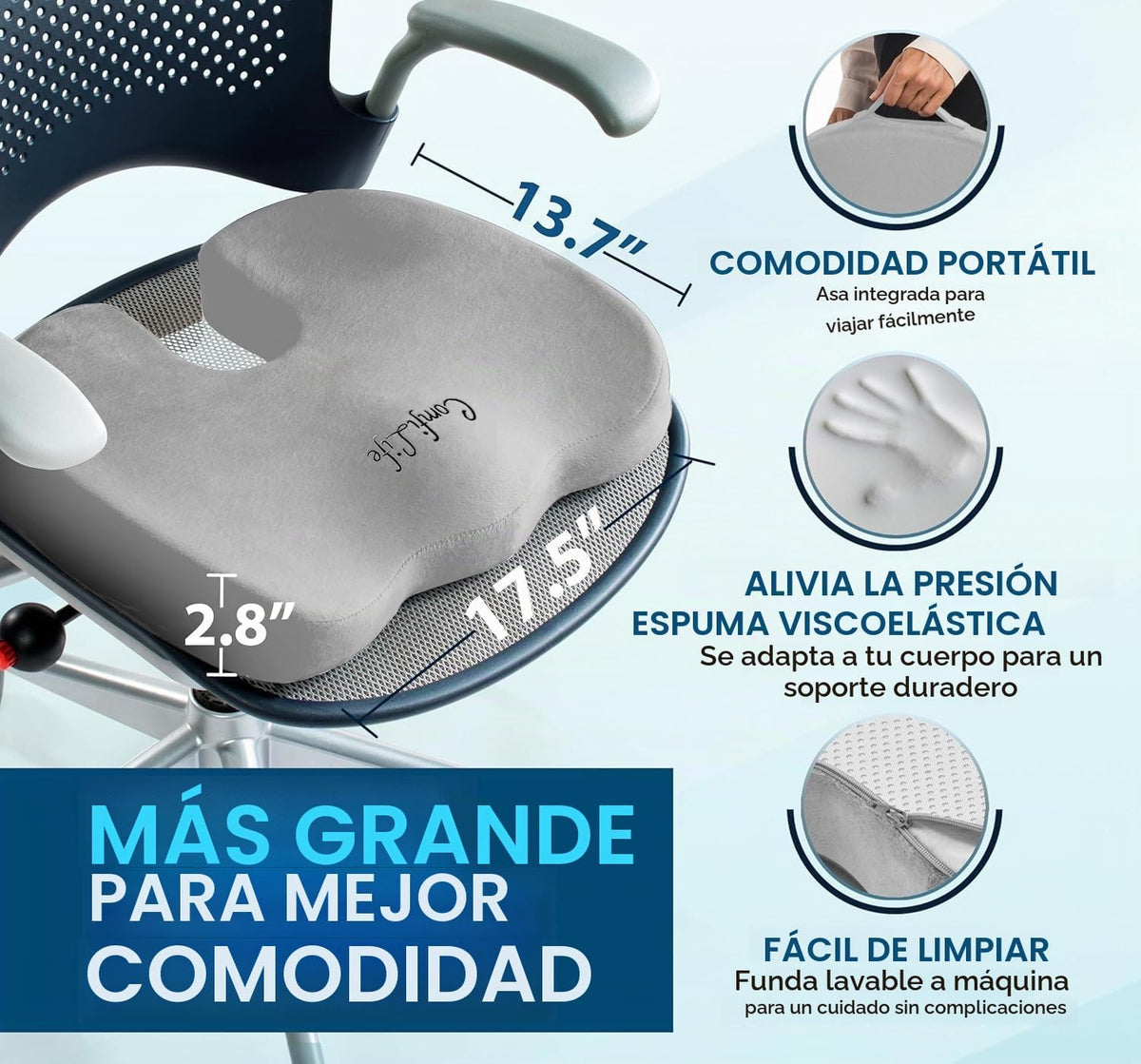 ComfiLife, cojín de espuma con efecto memoria, gel mejorado, antide...
