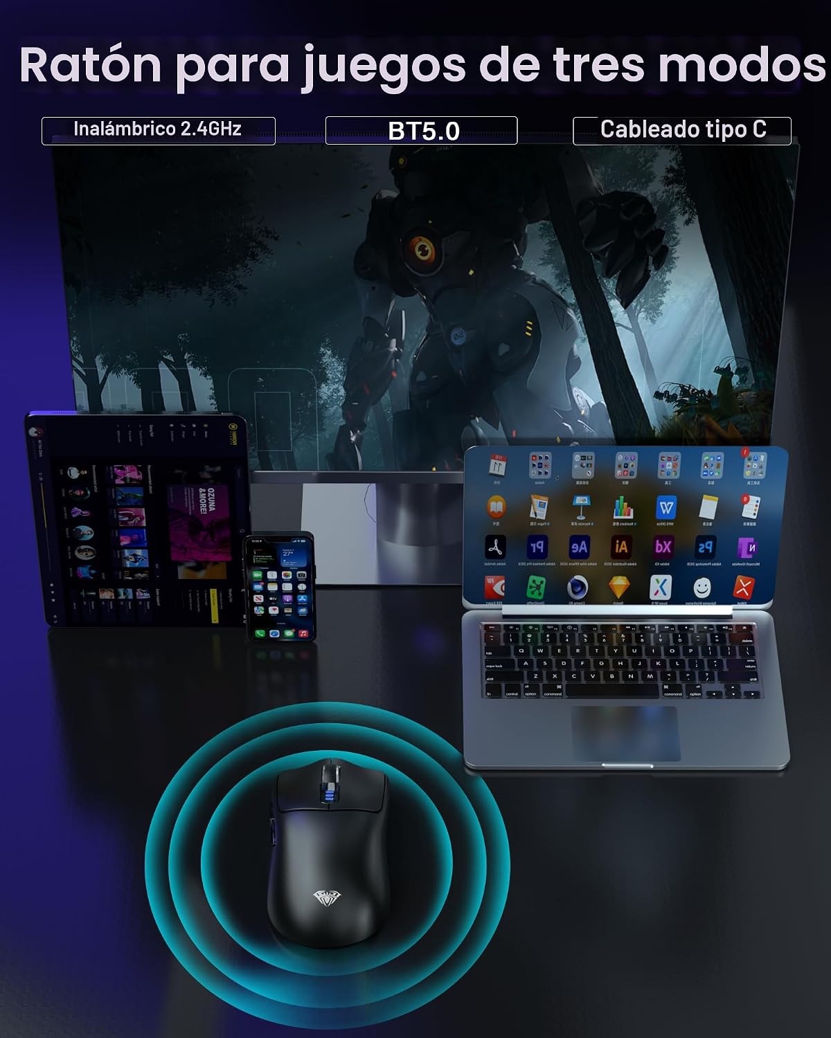 AULA Combo de teclado y mouse inalámbricos, teclados mecánicos F75...