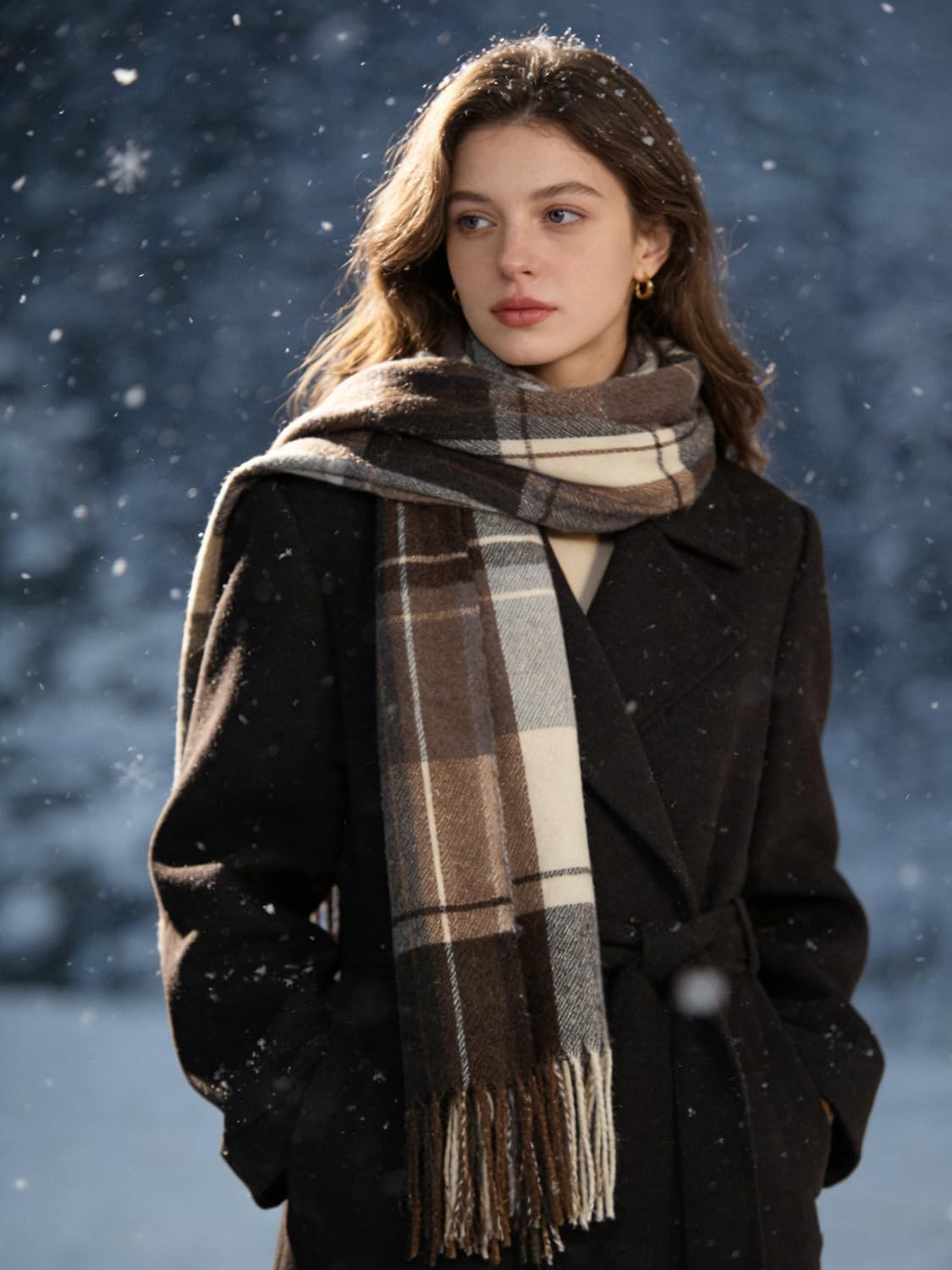 KorhLeoh Bufanda de invierno a cuadros para mujer, vintage, de gran...