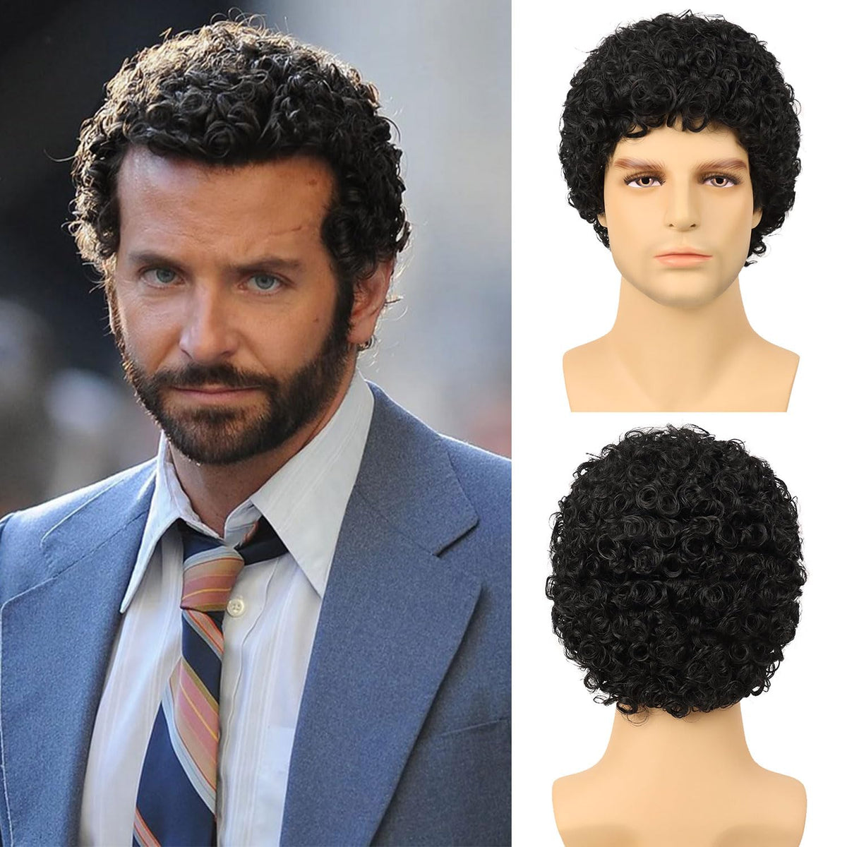 G&amp;T Wig Peluca corta rizada afro para hombre, peluca de disco d...