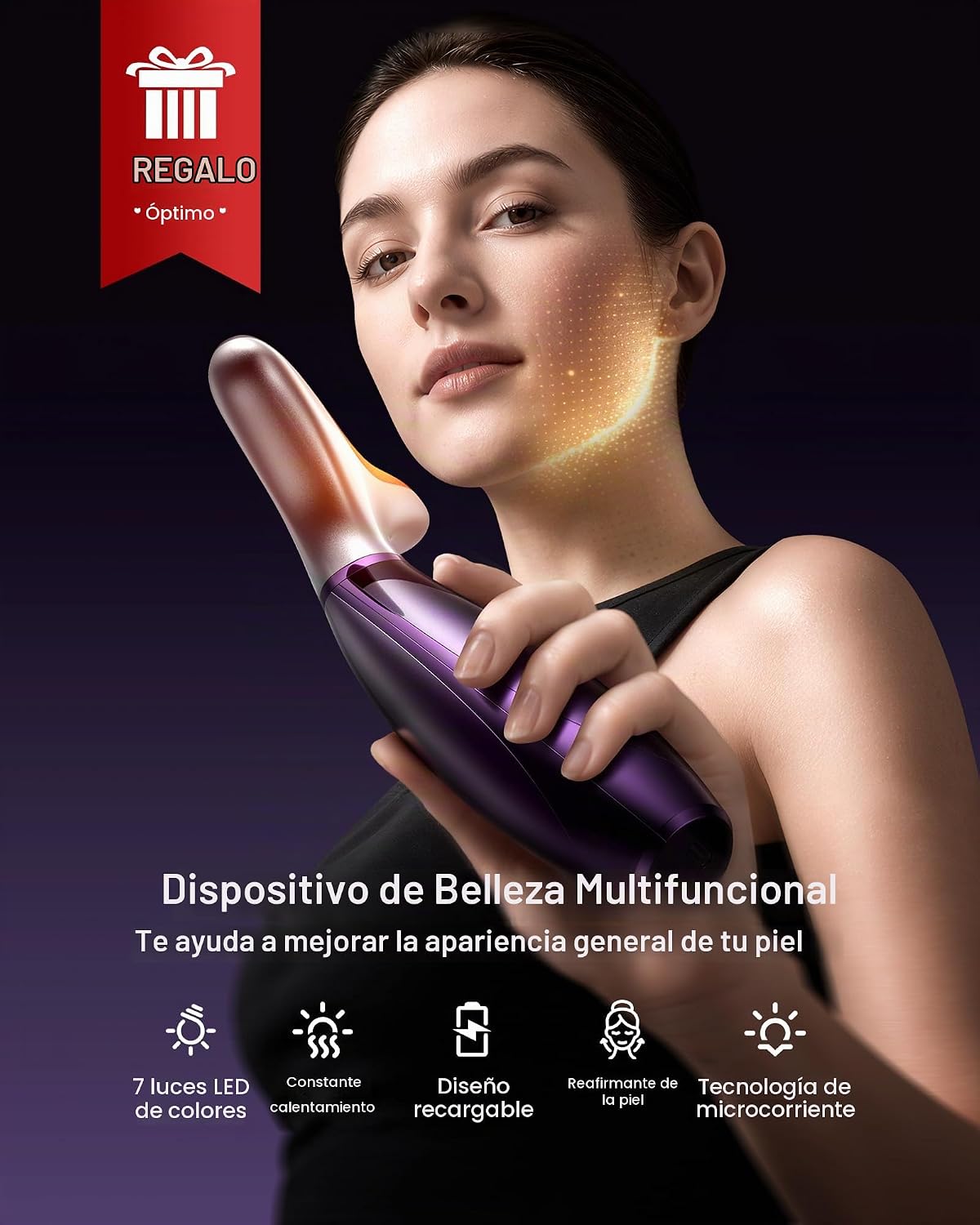 Pedete Masajeador facial, terapia de luz roja de 7 colores para car...