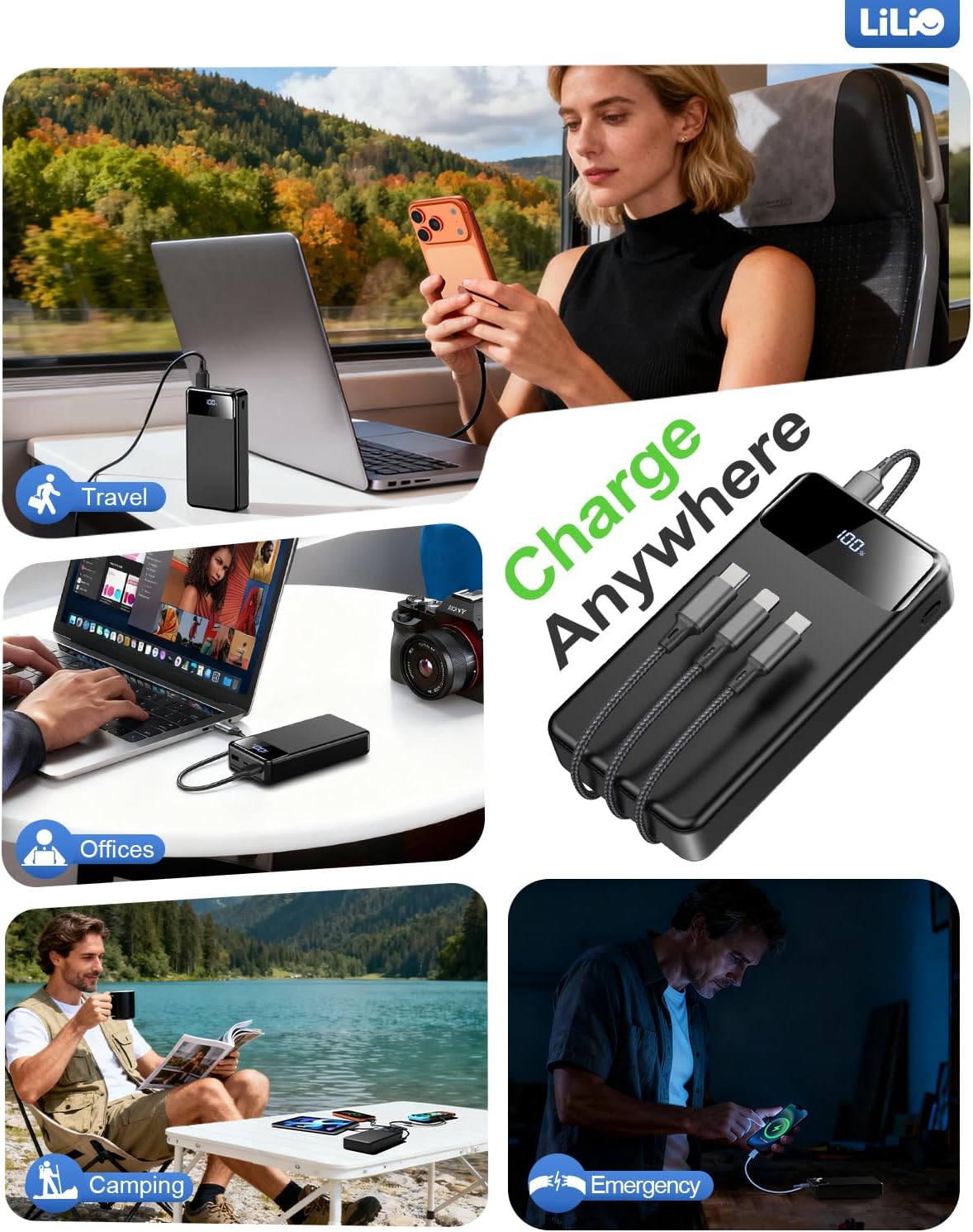 LILIO Cargador portátil, batería de 60,000 mAh, cargador de batería...