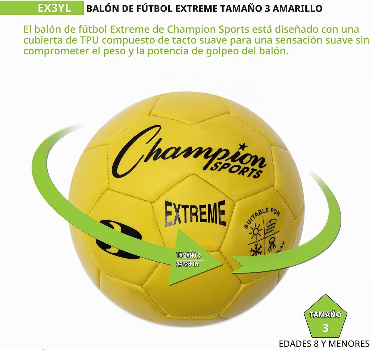 Champion Sports Extreme Series - Balón de fútbol \u2013 Tamaños 3,...