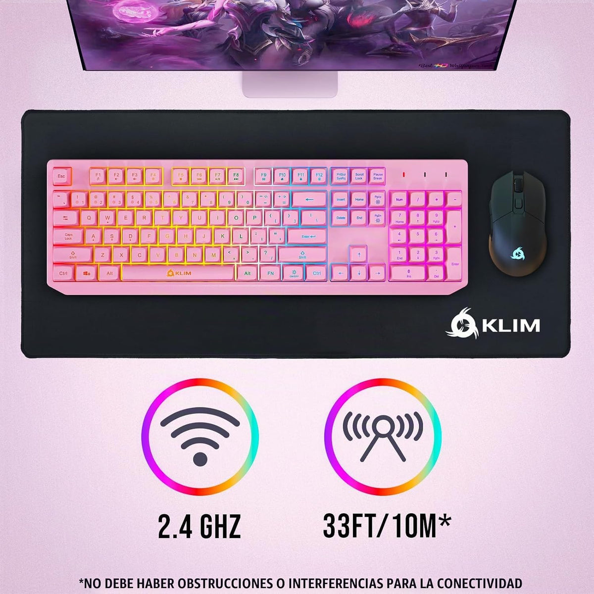 Teclado inalámbrico KLIM Chroma Rosa \u2013 Retroiluminación RGB, B...