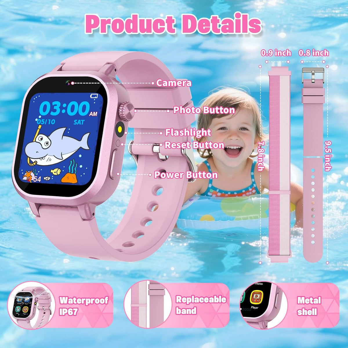 Wiszodet Reloj inteligente impermeable para niños, regalo para niña...