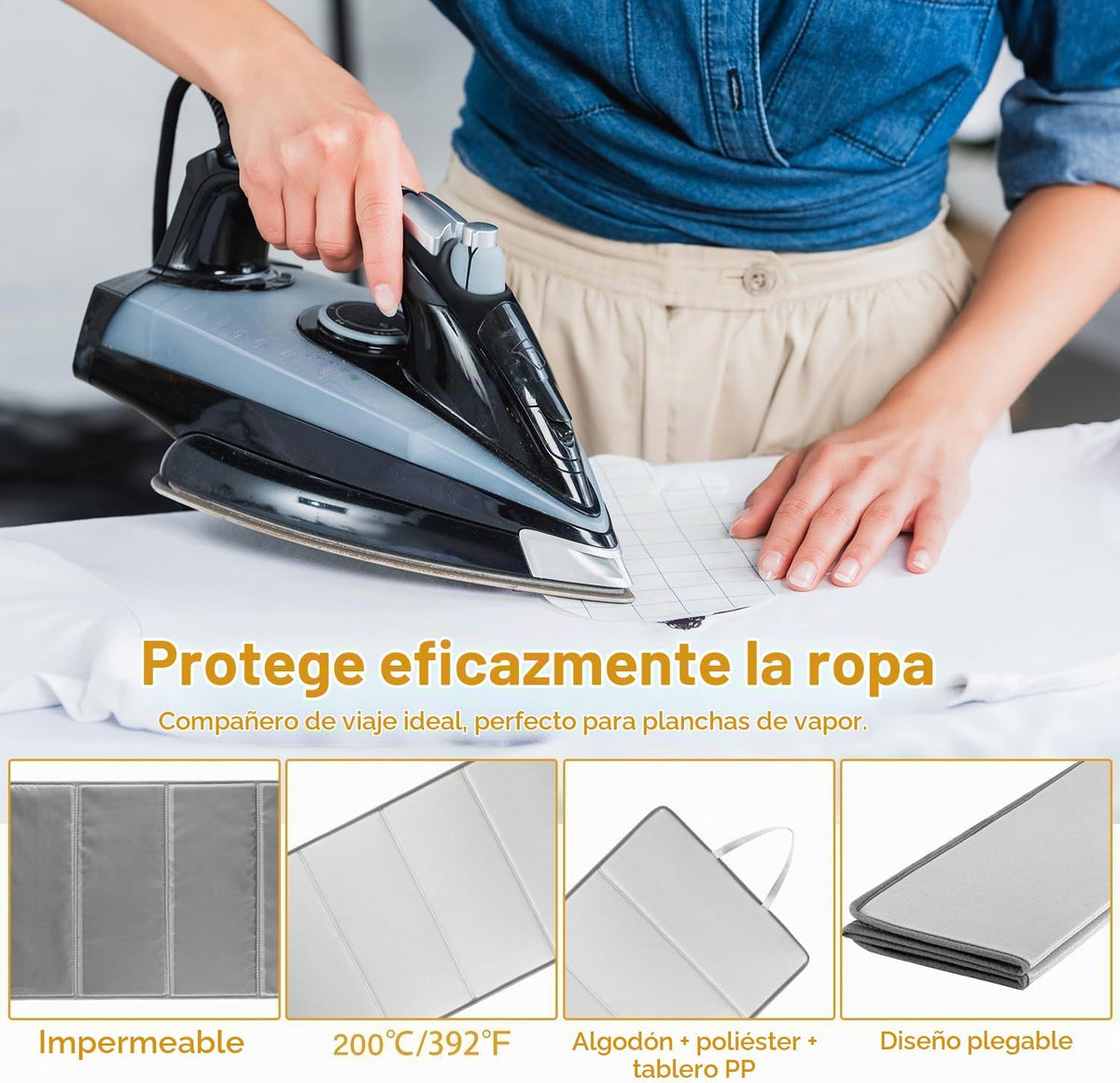 BINIMBER Tabla de vapor para ropa con guantes de planchado de vapor...