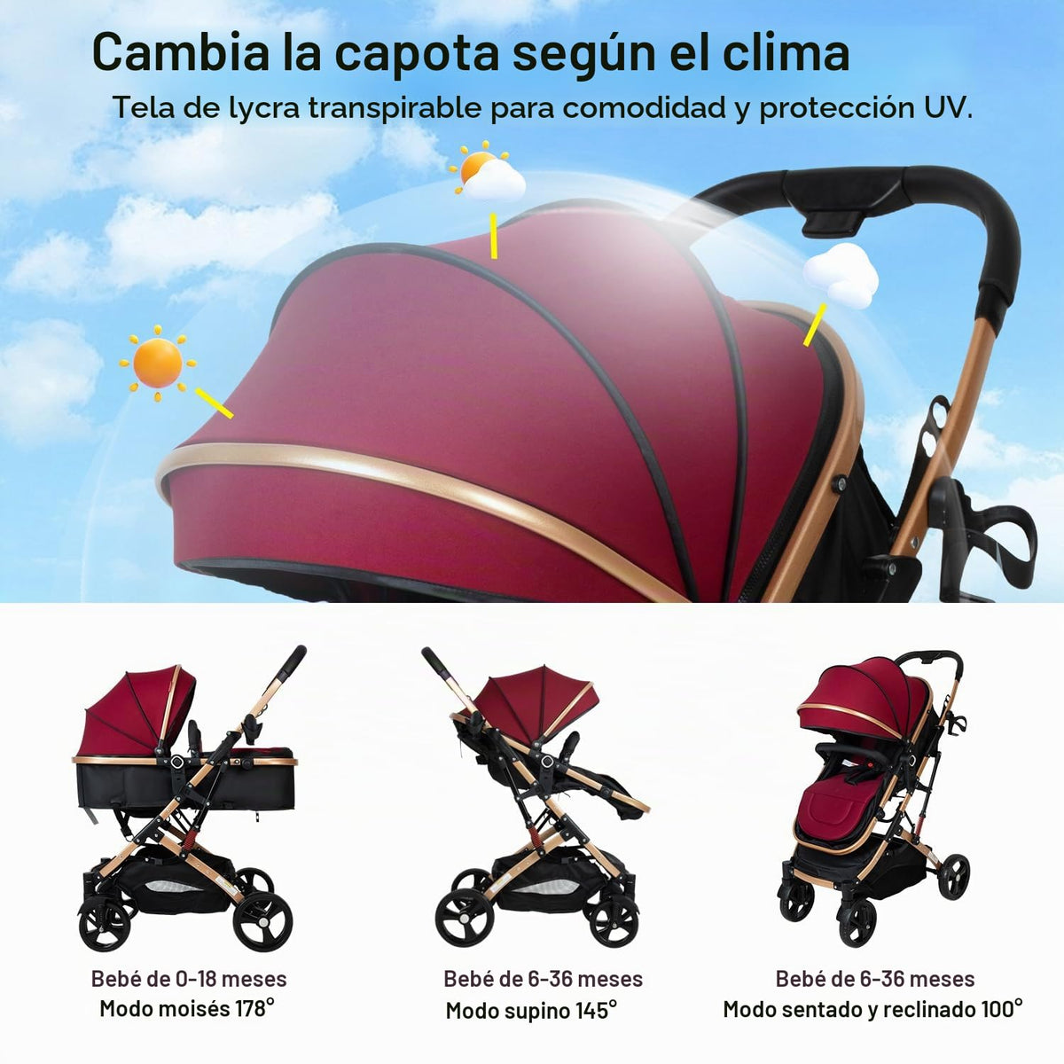 PEARLOVE Cochecito de bebé convertible 2 en 1 para recién nacido pl...