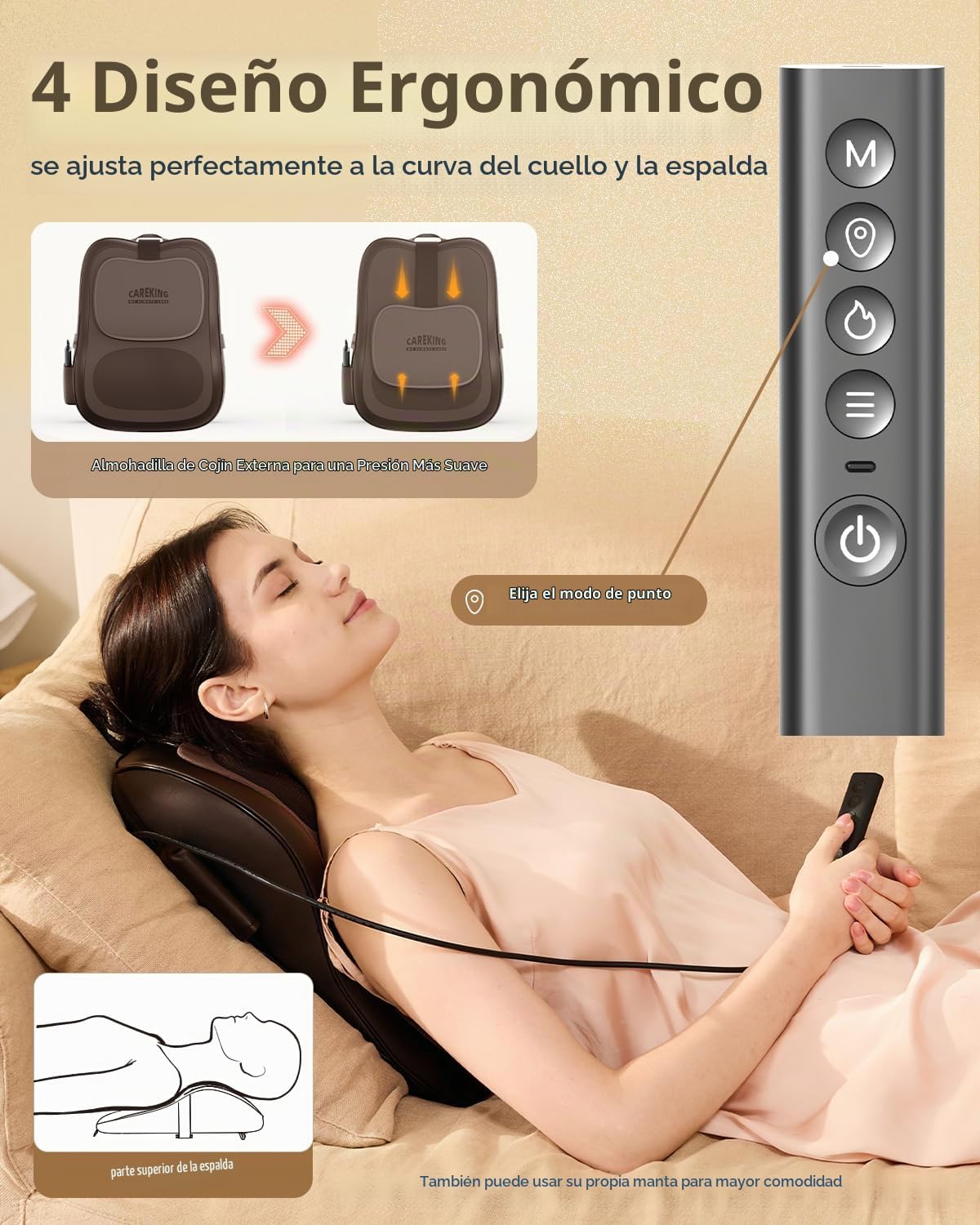 Masajeador de espalda con calor, almohada de masaje Shiatsu 3D, reg...