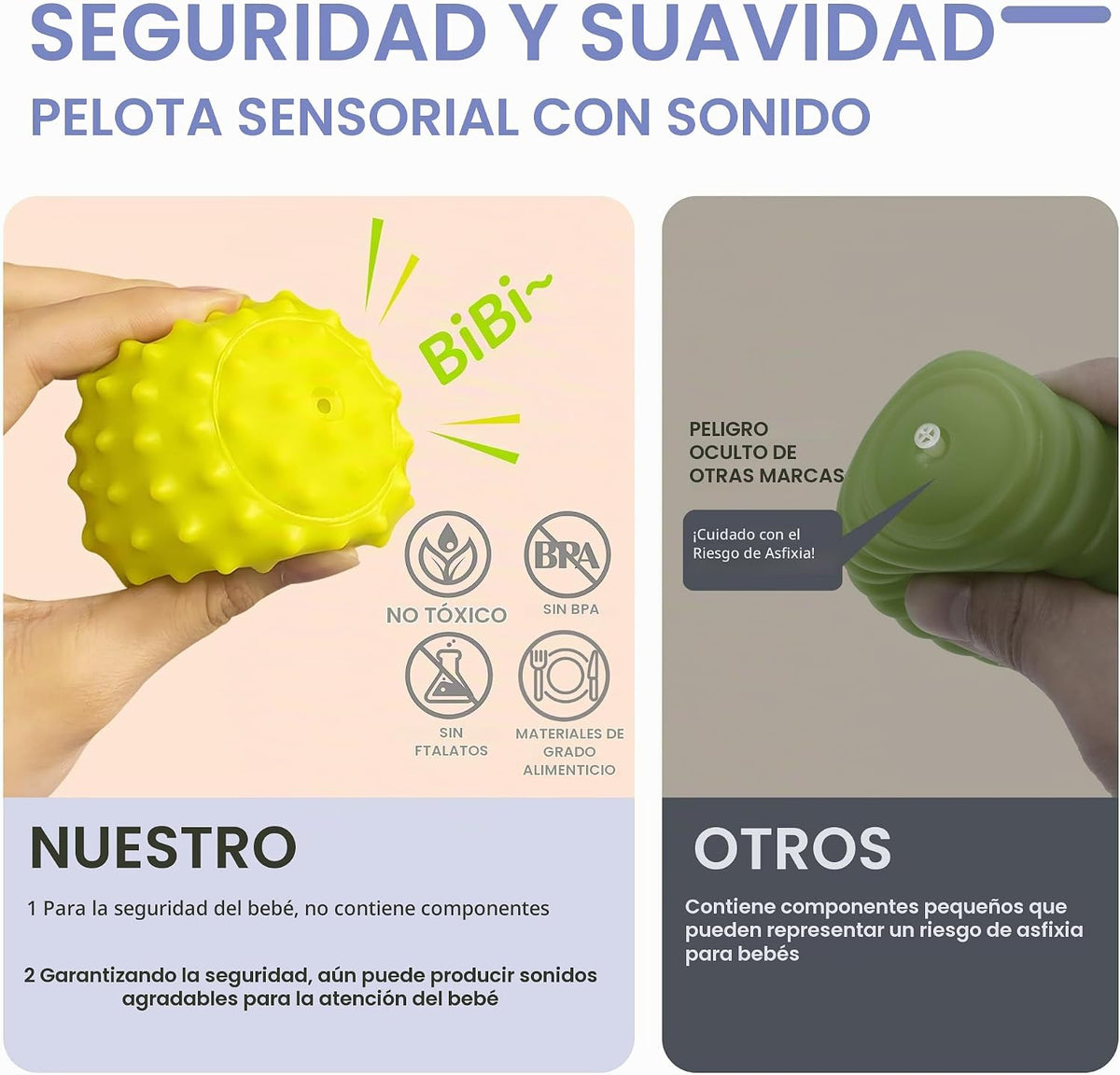 ROHSCE Pelotas sensoriales, juguetes Montessori con sonajero de beb...