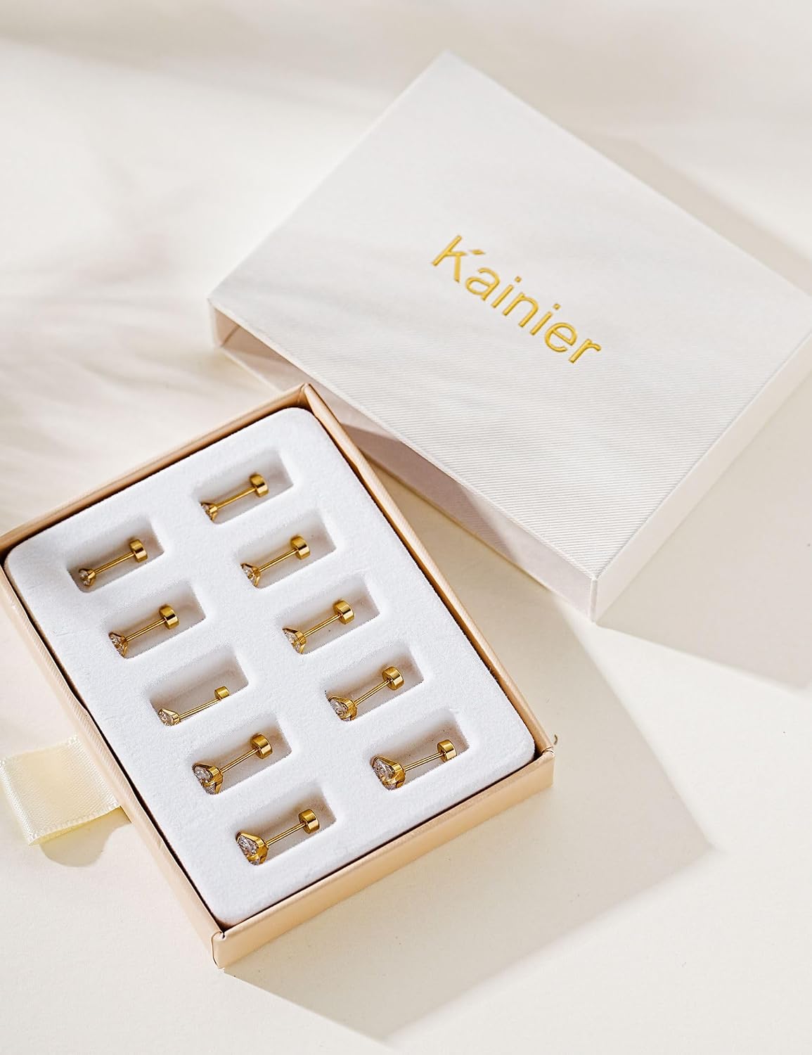 Aretes de tuerca de Kainier para mujer, chapados en oro de 14 quila...