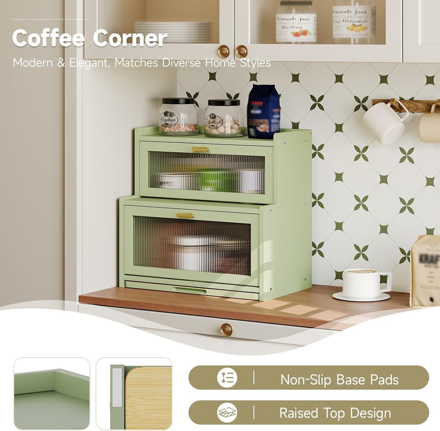 Vellzeyce Caja de pan grande con tabla de cortar para encimera de c...