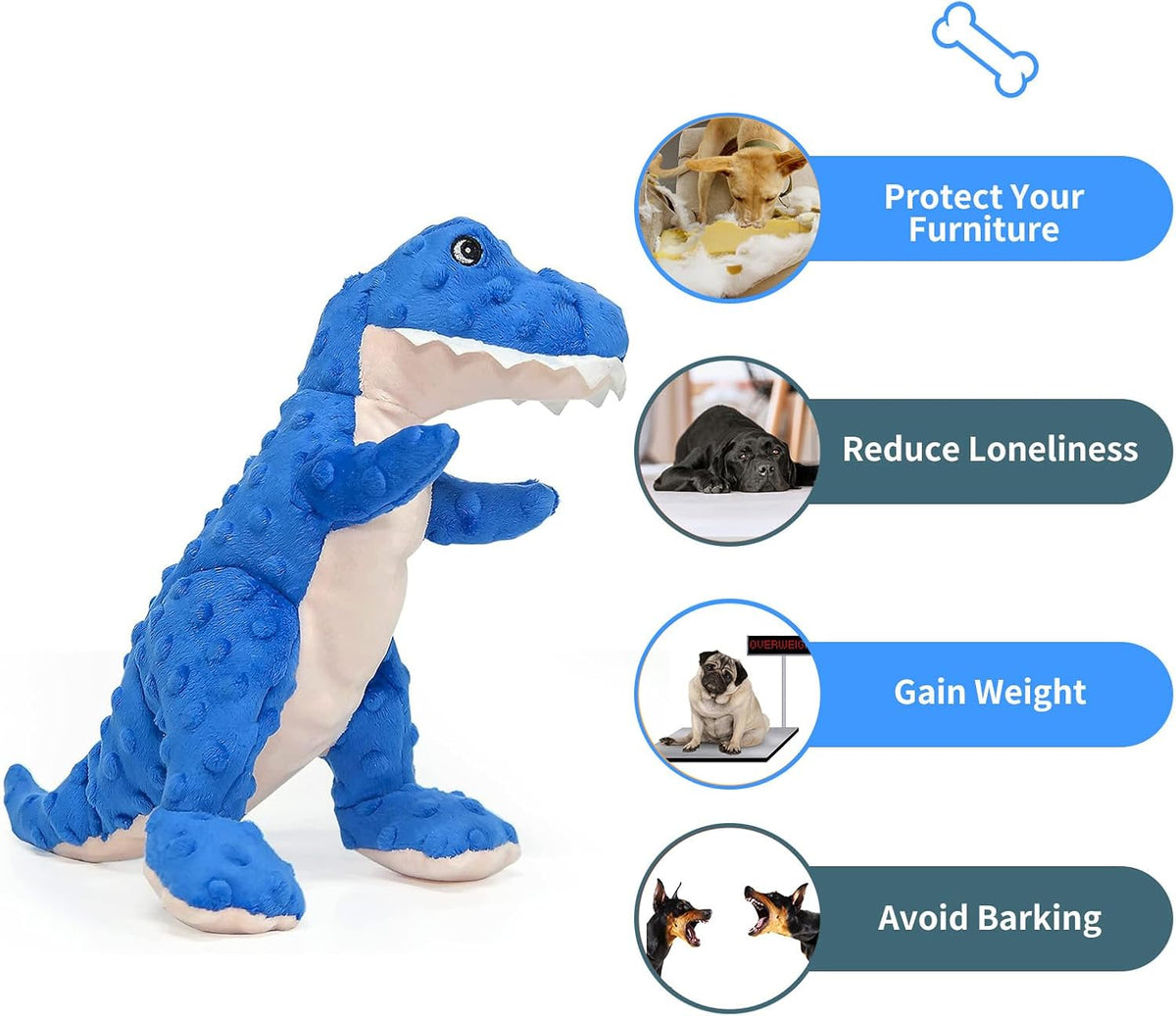 DODODOLA Juguetes para Perros Juguete Azul de Dinosaurio para Perro...
