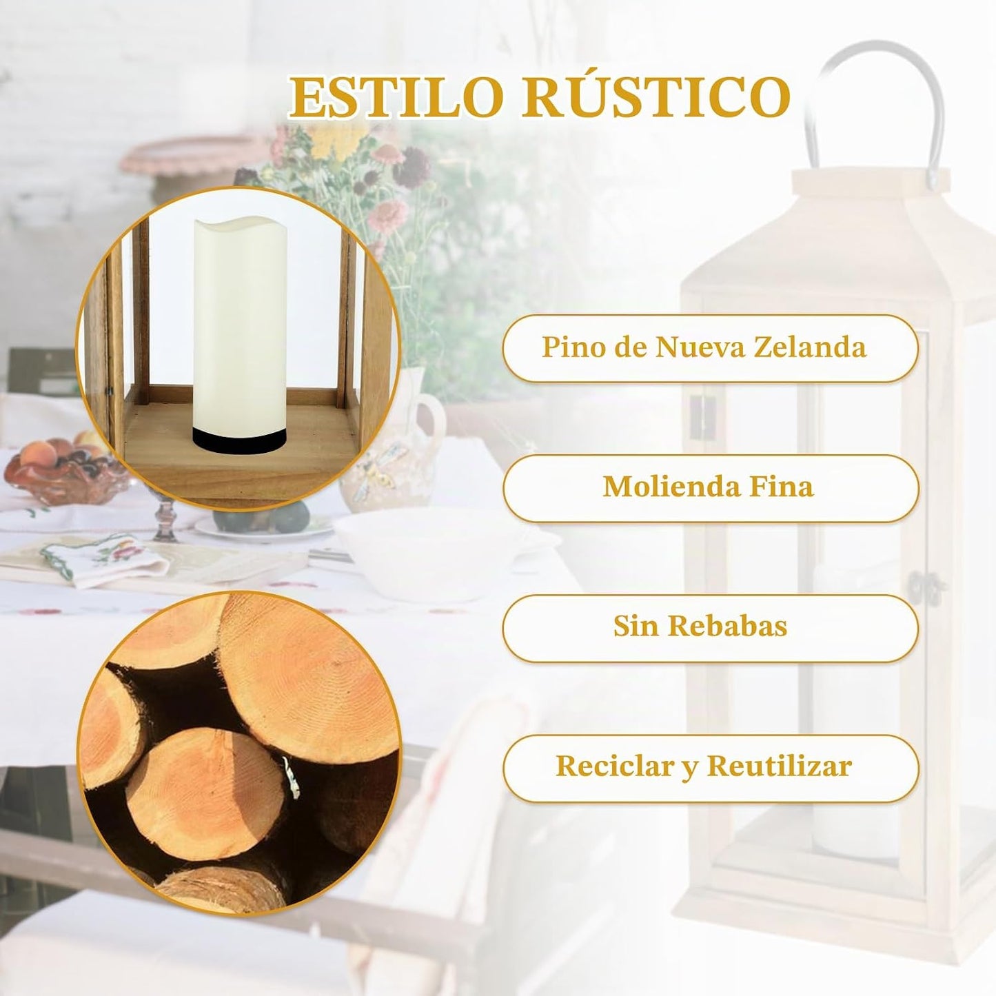 Bdor Linterna de vela de madera al aire libre de 22,5 pulgadas para...