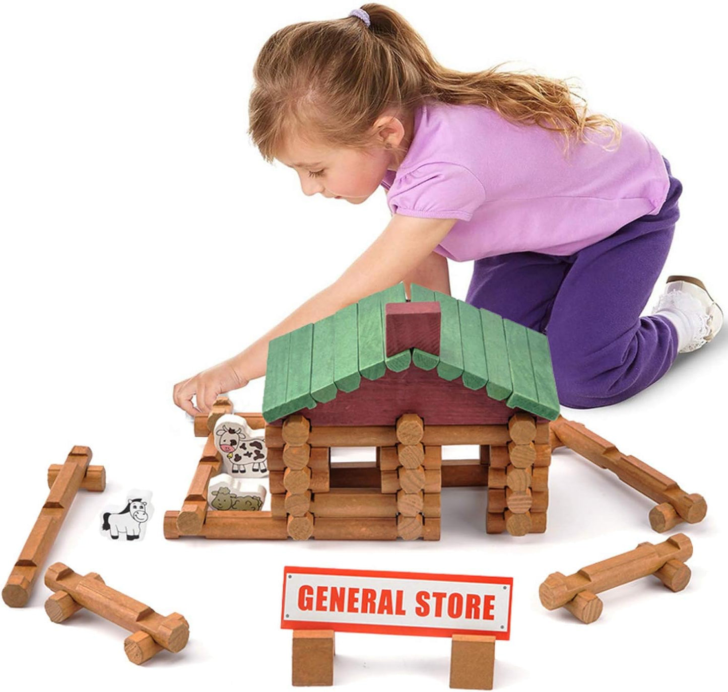 Wondertoys Juego de troncos de madera de 170 piezas a partir de 3 a...