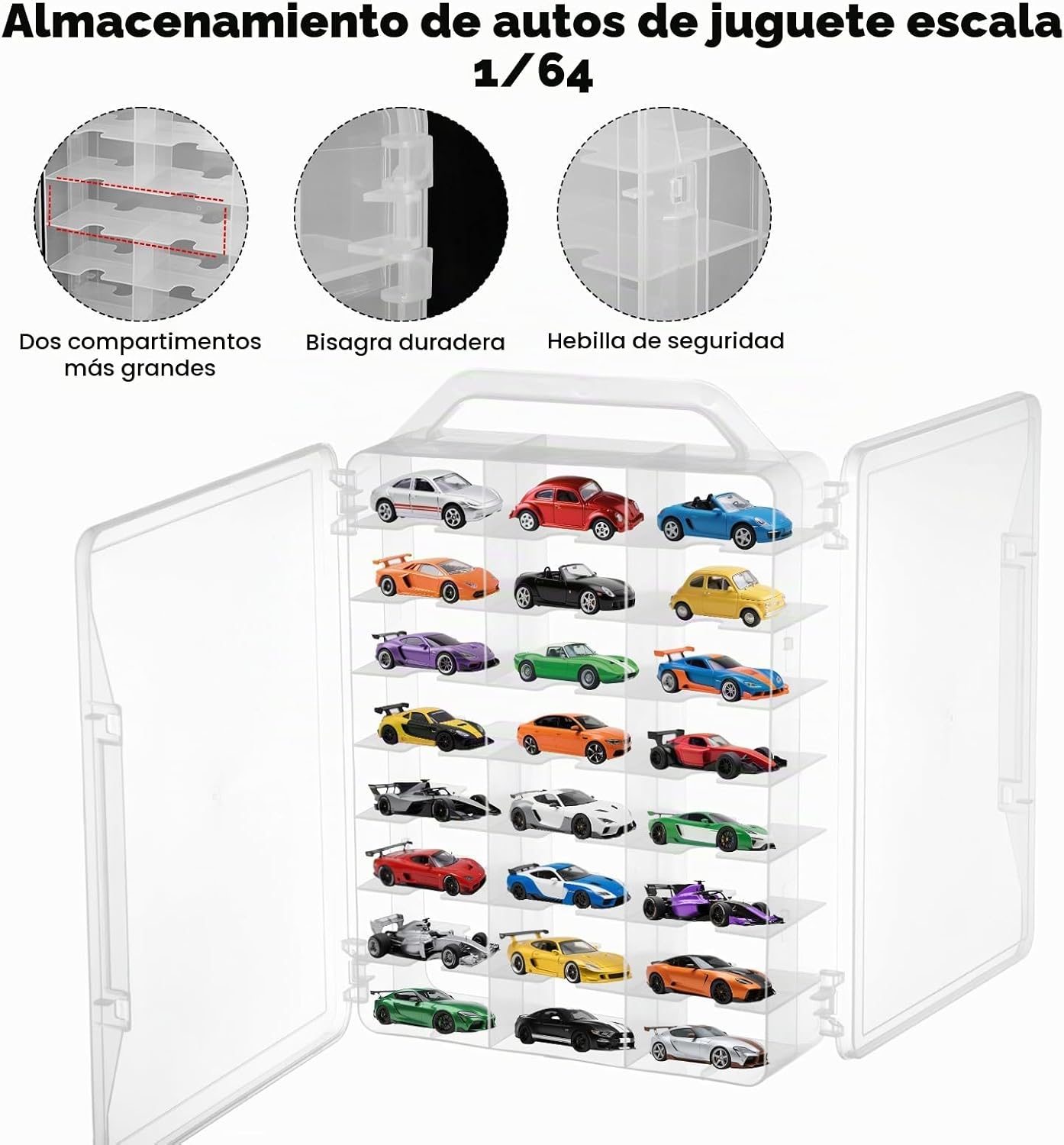 Estuche de almacenamiento de auto de juguete de doble cara a escala...