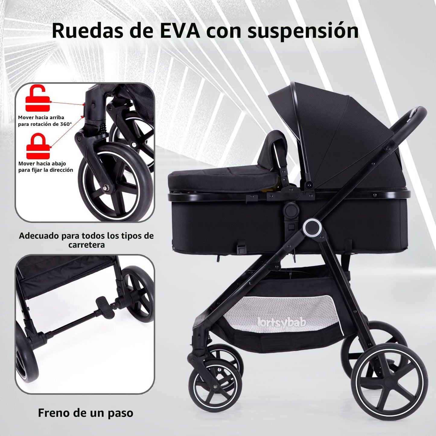 Lortsybab Cochecito de bebé 2 en 1 \u2013 Cochecito plegable para r...