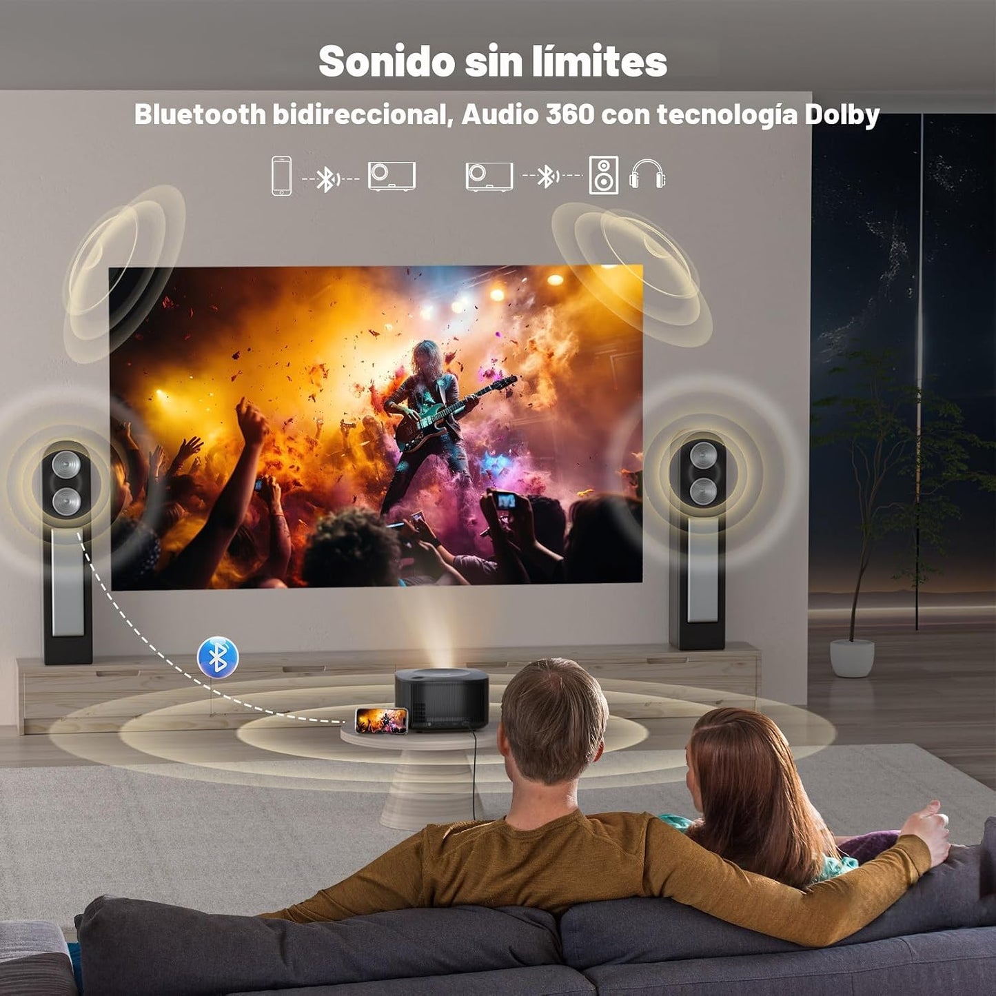 ONOAYO Proyector para exteriores 4K con audio Dolby de 60 W y aplic...