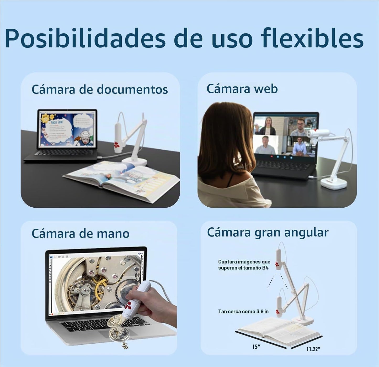 INSWAN Cámara de documentos USB de mano INS-3, LED, micrófono, capt...