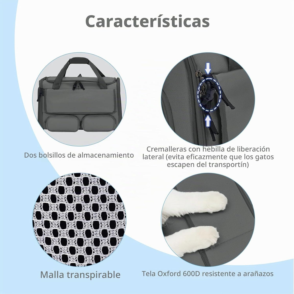 Transportador de gatos para mascotas de hasta 15 libras, plegable d...